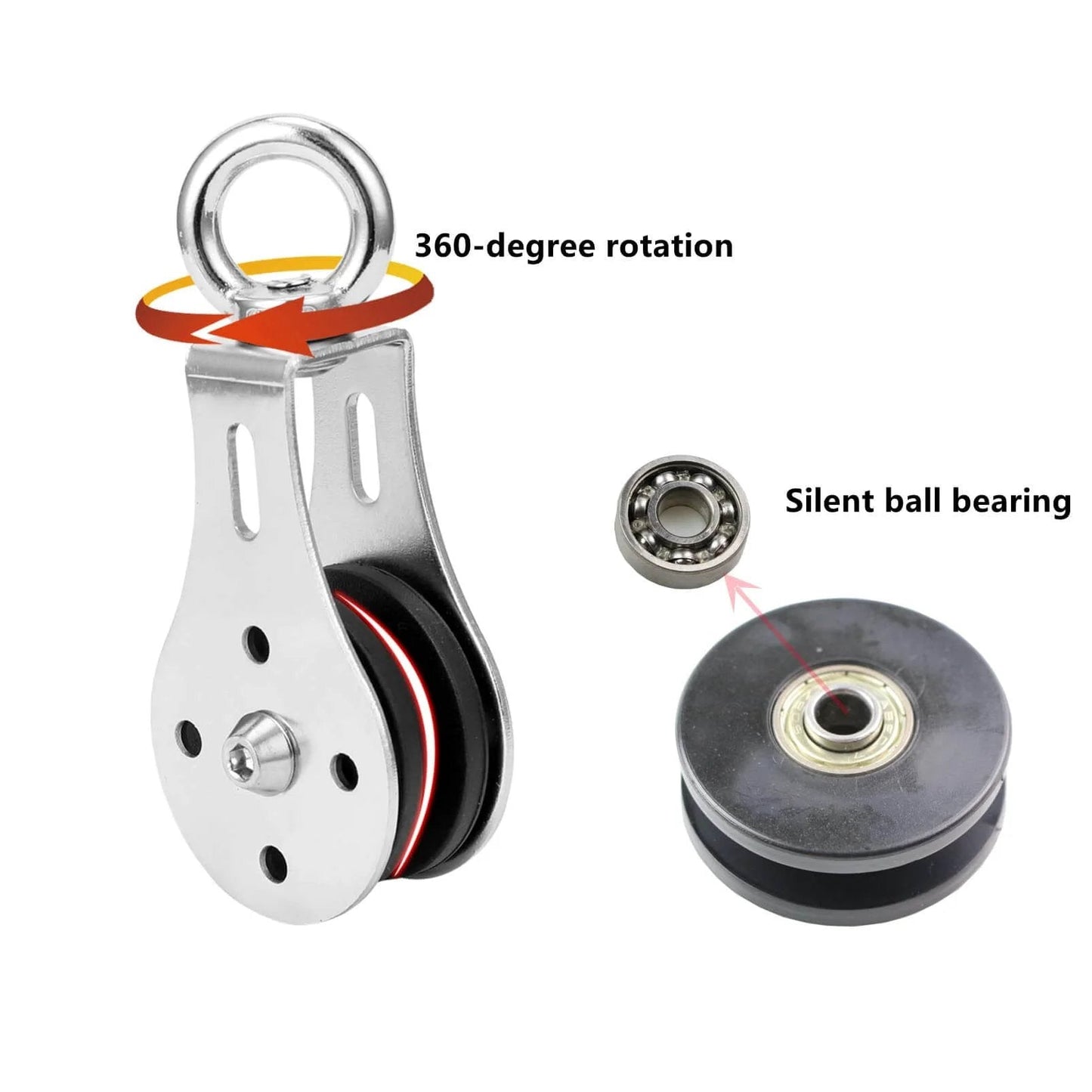 Pulley Wheel Stainless Steel Small Pulley Block 360 Degree Rotating Silent Cable Pully Load Bearing Mechanical Pulleys, Silver (Silver-2)