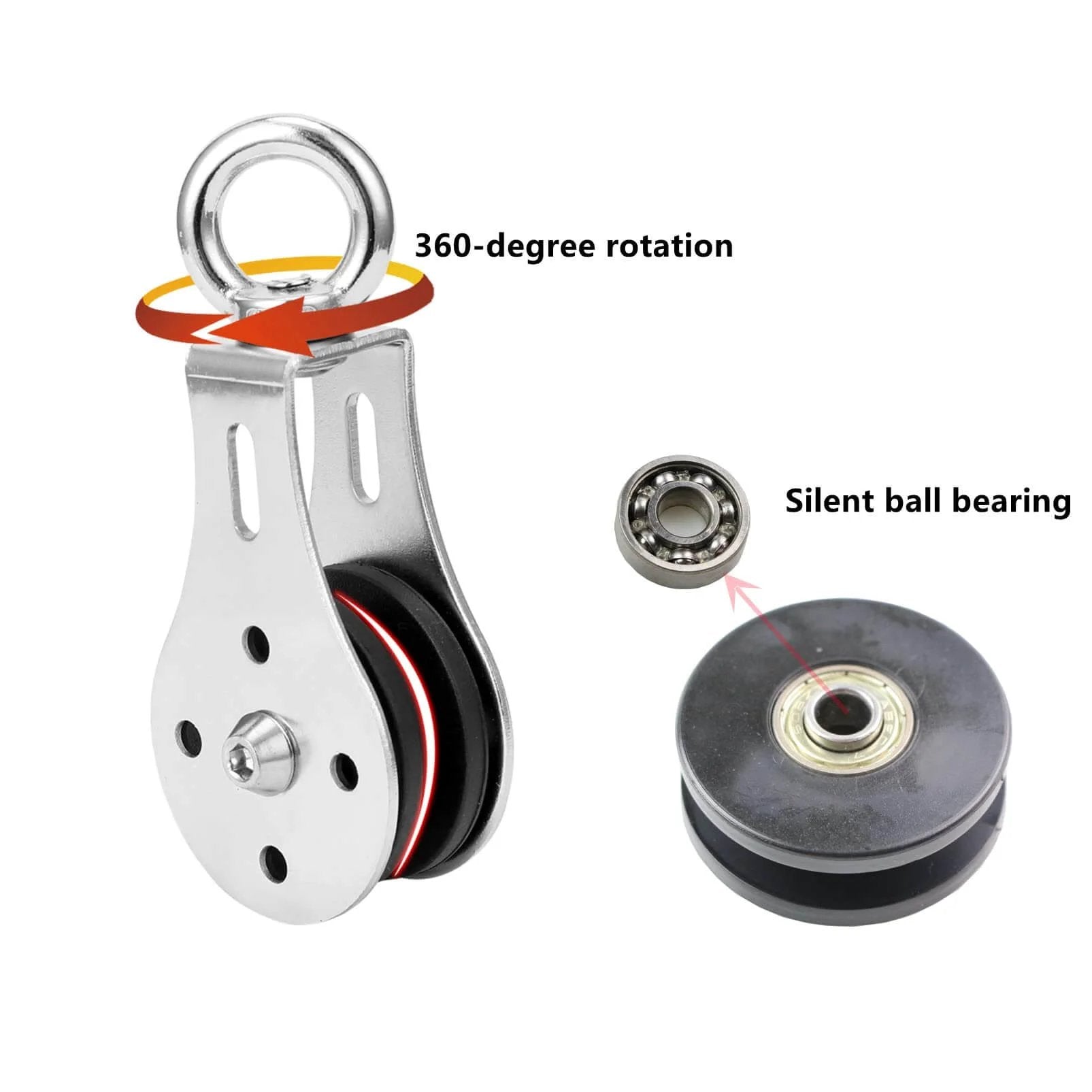 Pulley Wheel Stainless Steel Small Pulley Block 360 Degree Rotating Silent Cable Pully Load Bearing Mechanical Pulleys, Silver (Silver-2)