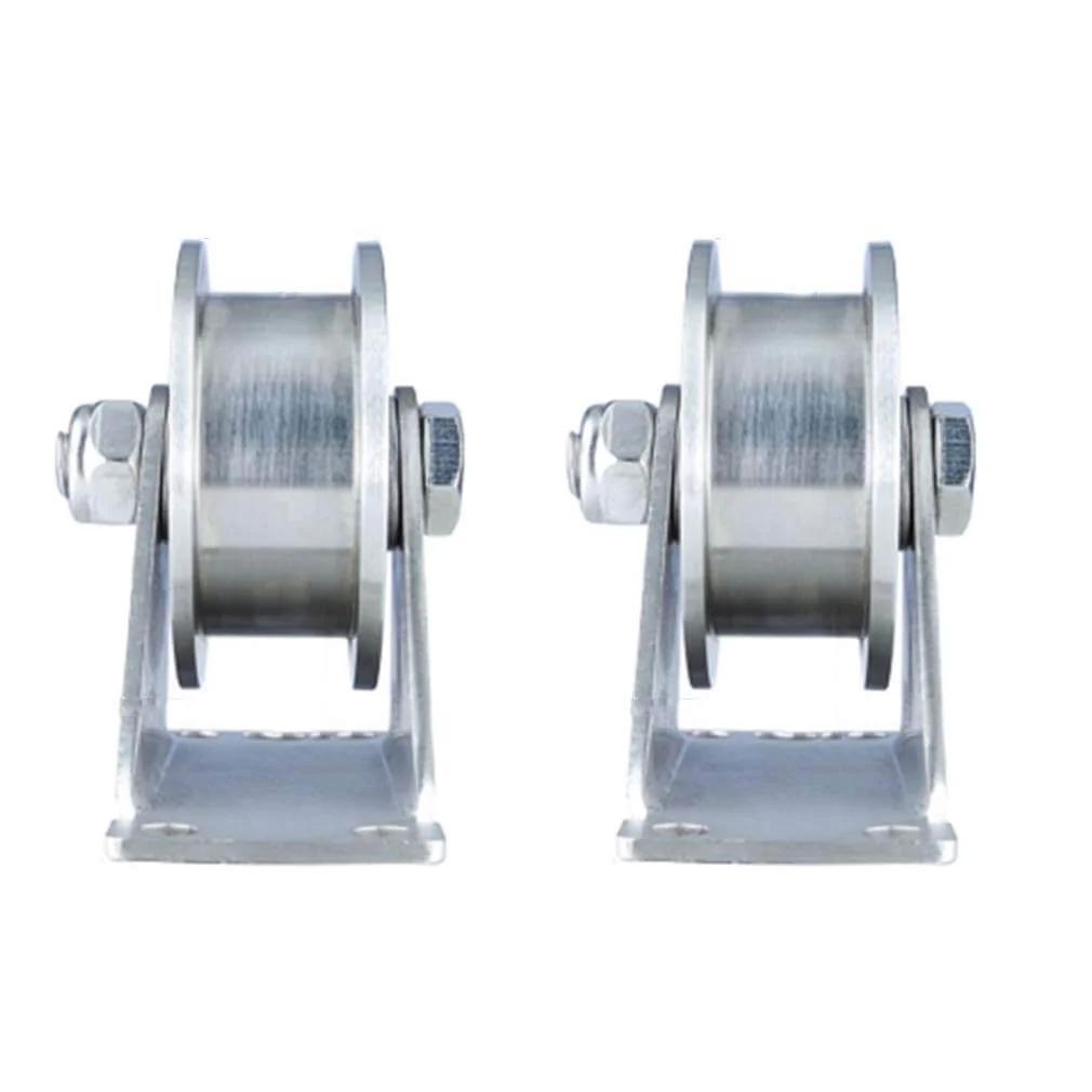 Pulley,Pulley Wheel, 304 Stainless Steel Pulley Groove Sliding Gate Roller Track Wheel,Heavy Duty Caster,2pcs,Mute Double Bearings,Side View