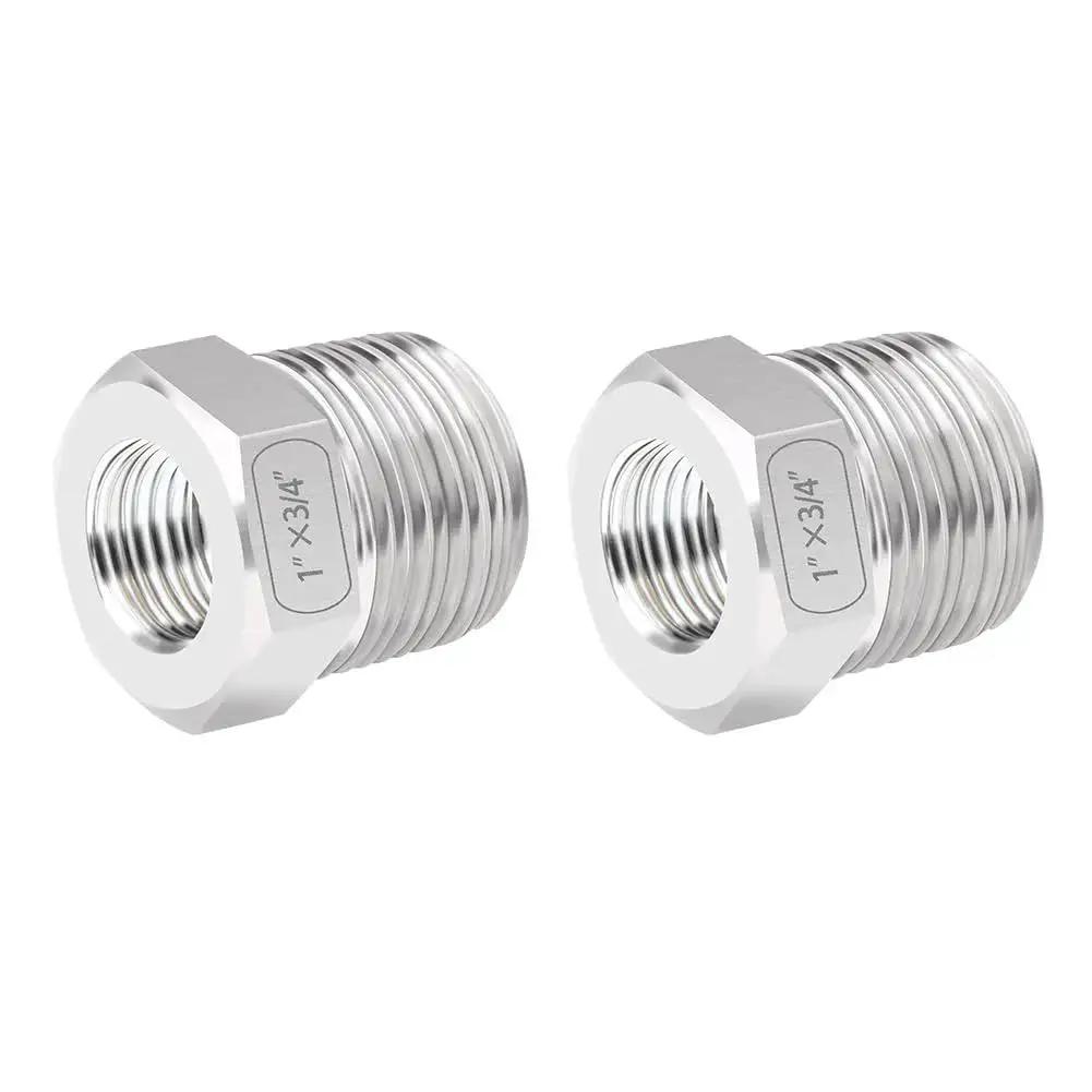 Stainless Steel Reducer Bushing One Inch Male NPT To Three Quarter Inch Female NPT Reducing Pipe Fitting Pack Of Two