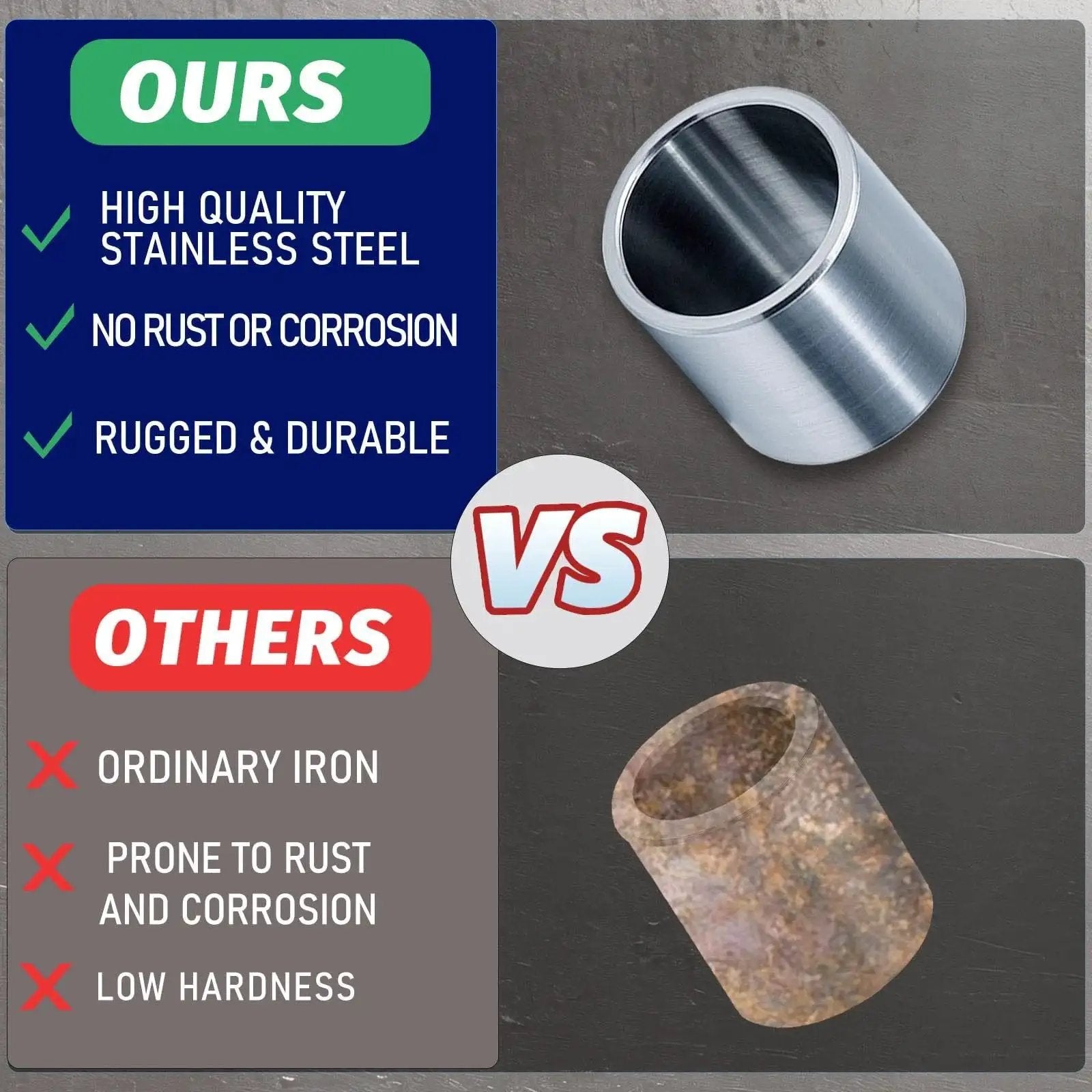 Comparison of Stainless Steel Reducer Bushings Set Of 10 Three Quarters Of An Inch To Five Eighths Of An Inch with ordinary iron spacer.