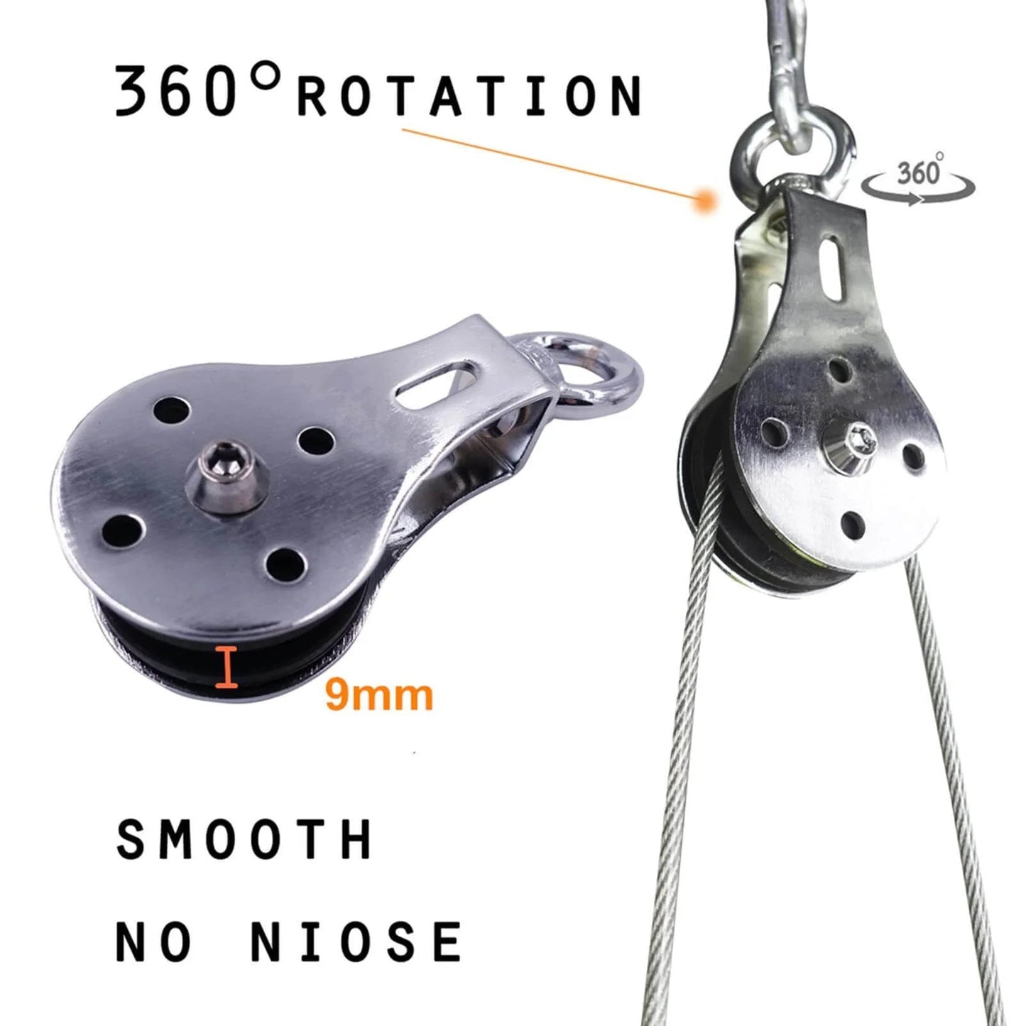 Pulley Wheel Stainless Steel Small Pulley Block 360 Degree Rotating Silent Cable Pully Load Bearing Mechanical Pulleys, Silver (Silver-2)