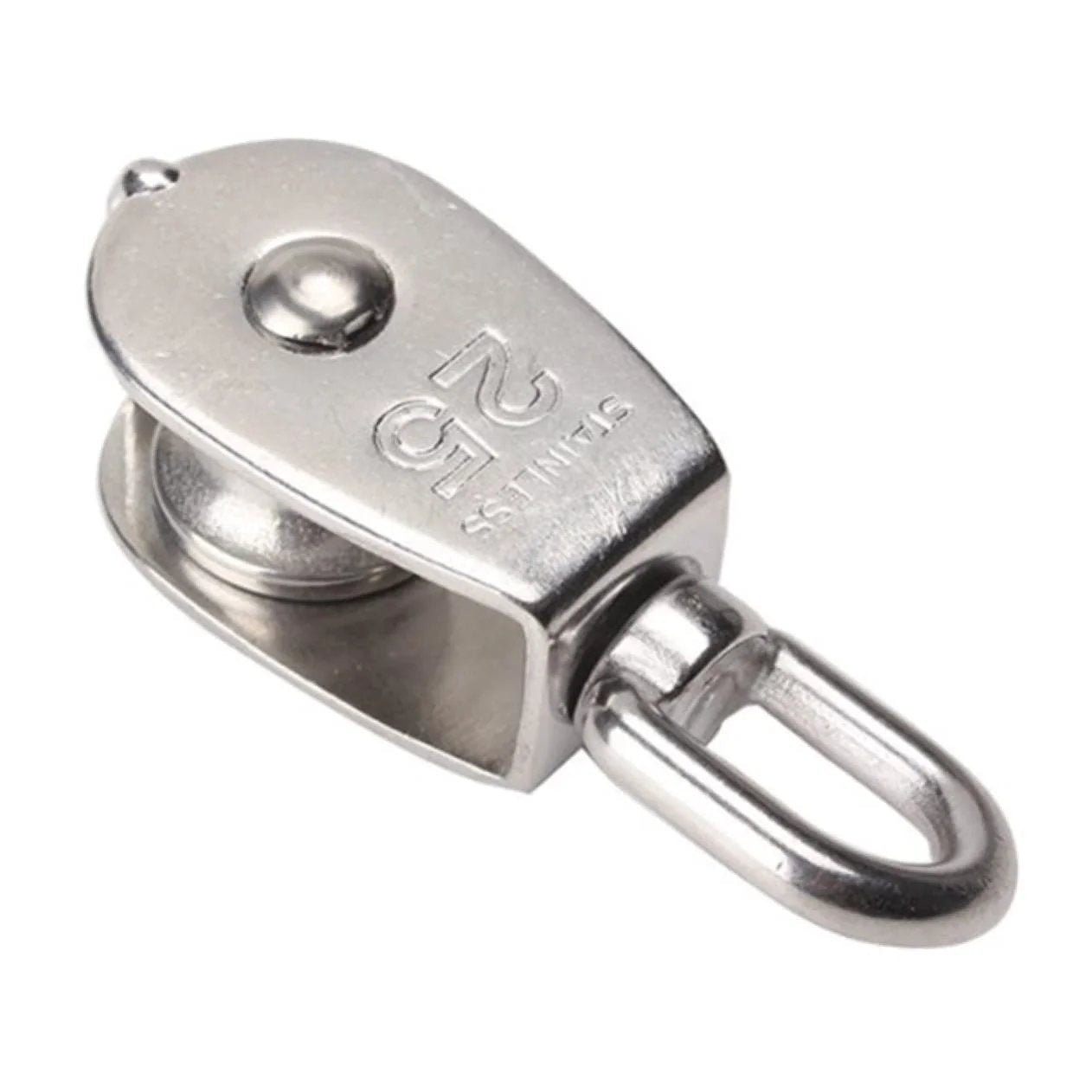 Stainless steel single sheave pulley for lifting and rigging, made from 304 stainless steel with a 25mm pulley wheel, 11mm wheel width