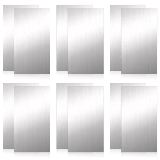 12 Piece Stainless Steel Shim Stock Kit 2.5 x 6 Inch for leveling and spacing, showing six sets of precision metal shims in varied thicknesses