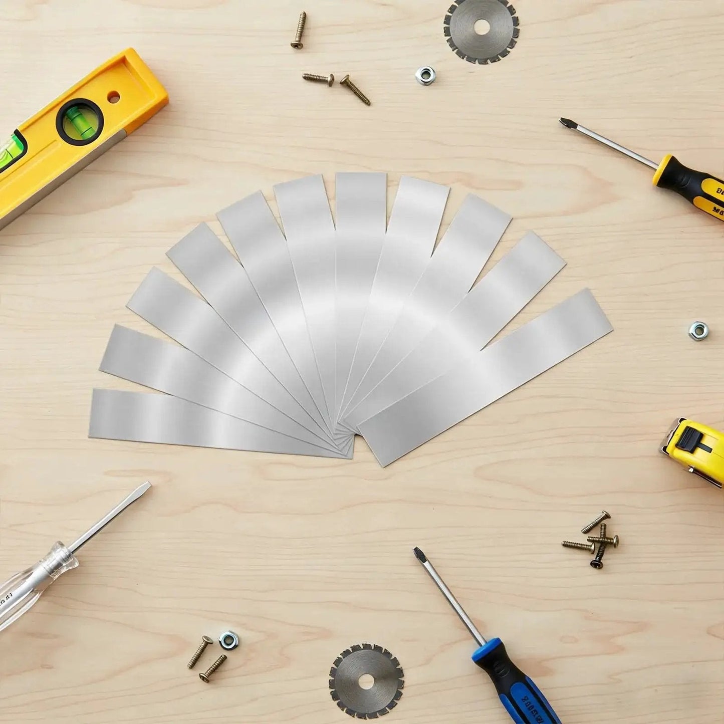 Pro Grade 30 Piece Shim Stock Set in 304 stainless steel for precise leveling and gap filling on kitchen and home projects.