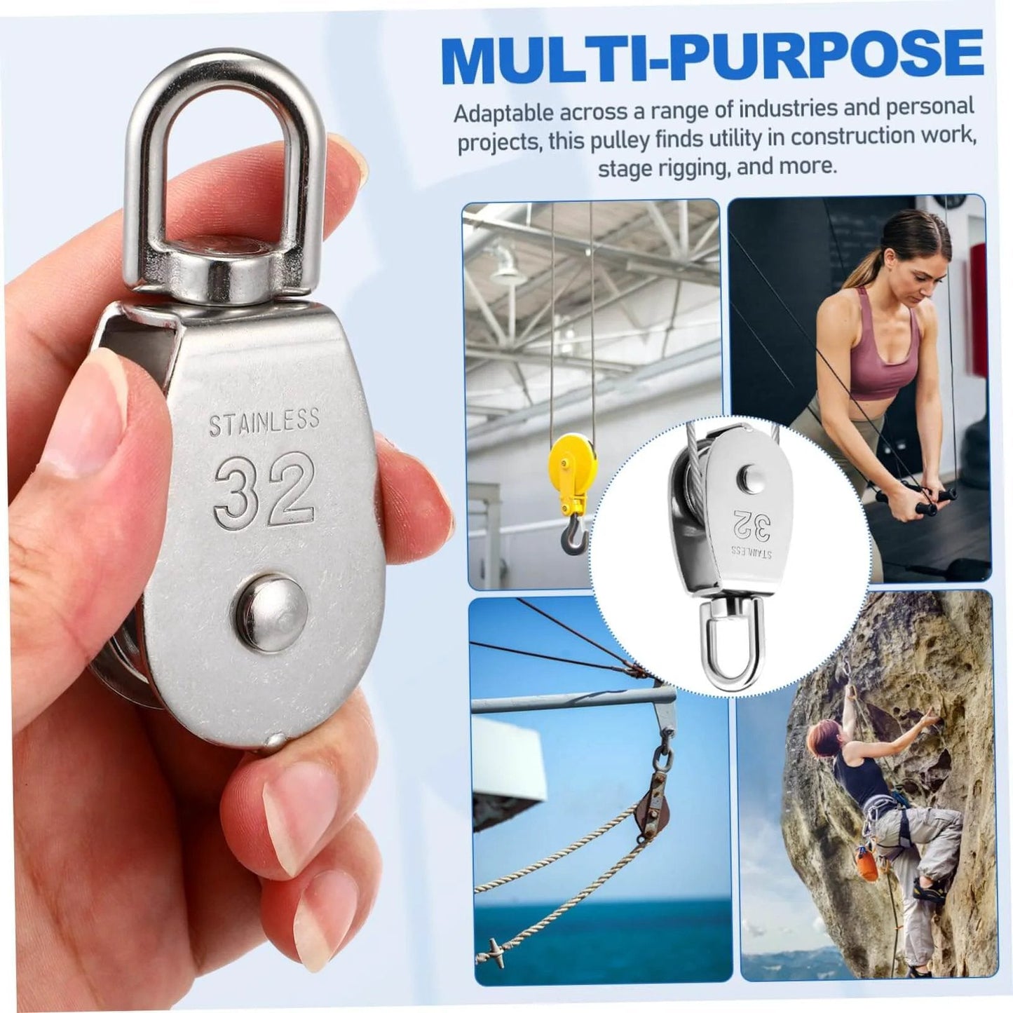3pcs Stainless Steel Pulley Single Block Heavy Duty Cable Pulley for Rope Swivel Roller in use for various tasks