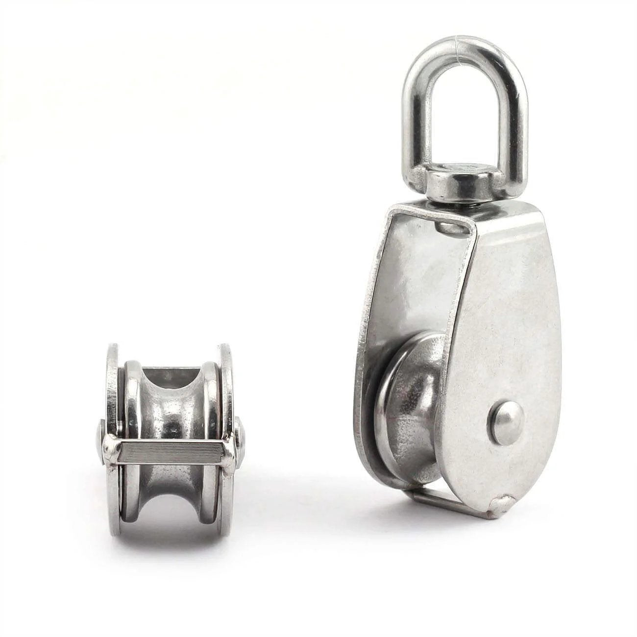 Image of 2-Pack M15 Single Pulley Block Stainless Steel Heavy Duty Hardware Single Wheel Swivel Rigging Lifting Wheel Fixed Pulley for Wire Rope Loading 35kg.