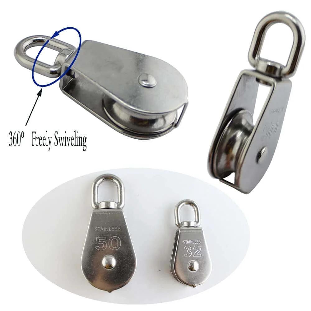 Stainless Steel M32 Pulley Steel Wire Pulley Single Wheel Swivel Lifting Pulley Single Sheave Block For Wire Rope Wheel 2pcs