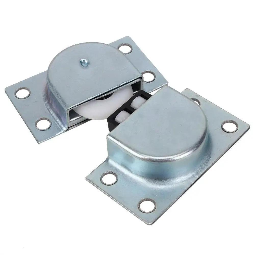 Two Pairs Stainless Steel Furniture Rollers Single Wheel For Closet Cabinet Wardrobe Sliding Doors Pulley Durable Track Hardware With 57mm Length And 30mm Width White Wheel 47.5mm And 18mm Hole Spacing.