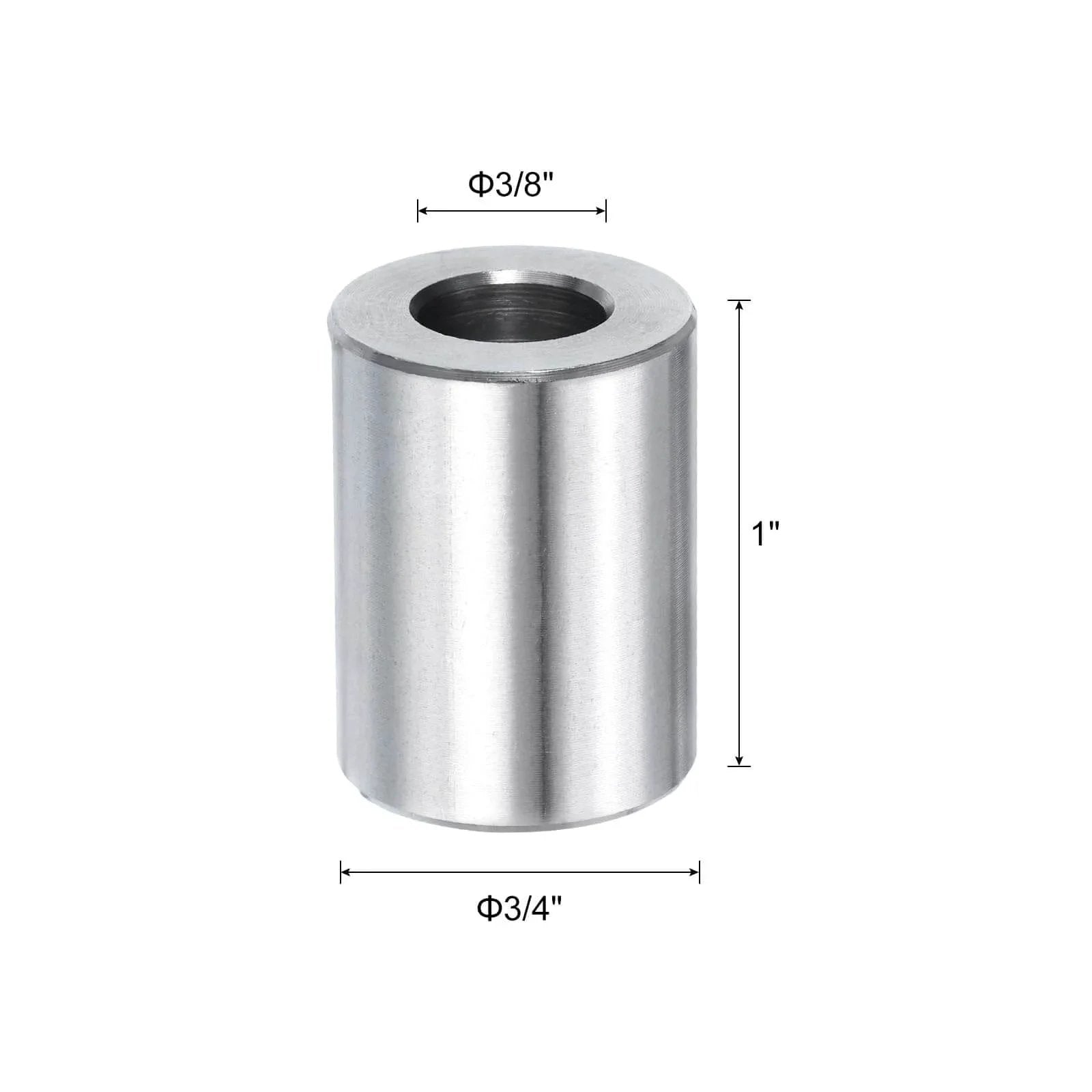 Front view of 10 Pack Stainless Steel Spacer Three Eighths Inch Bore Three Quarters Inch Outer Diameter One Inch Length Standoff Bushing.