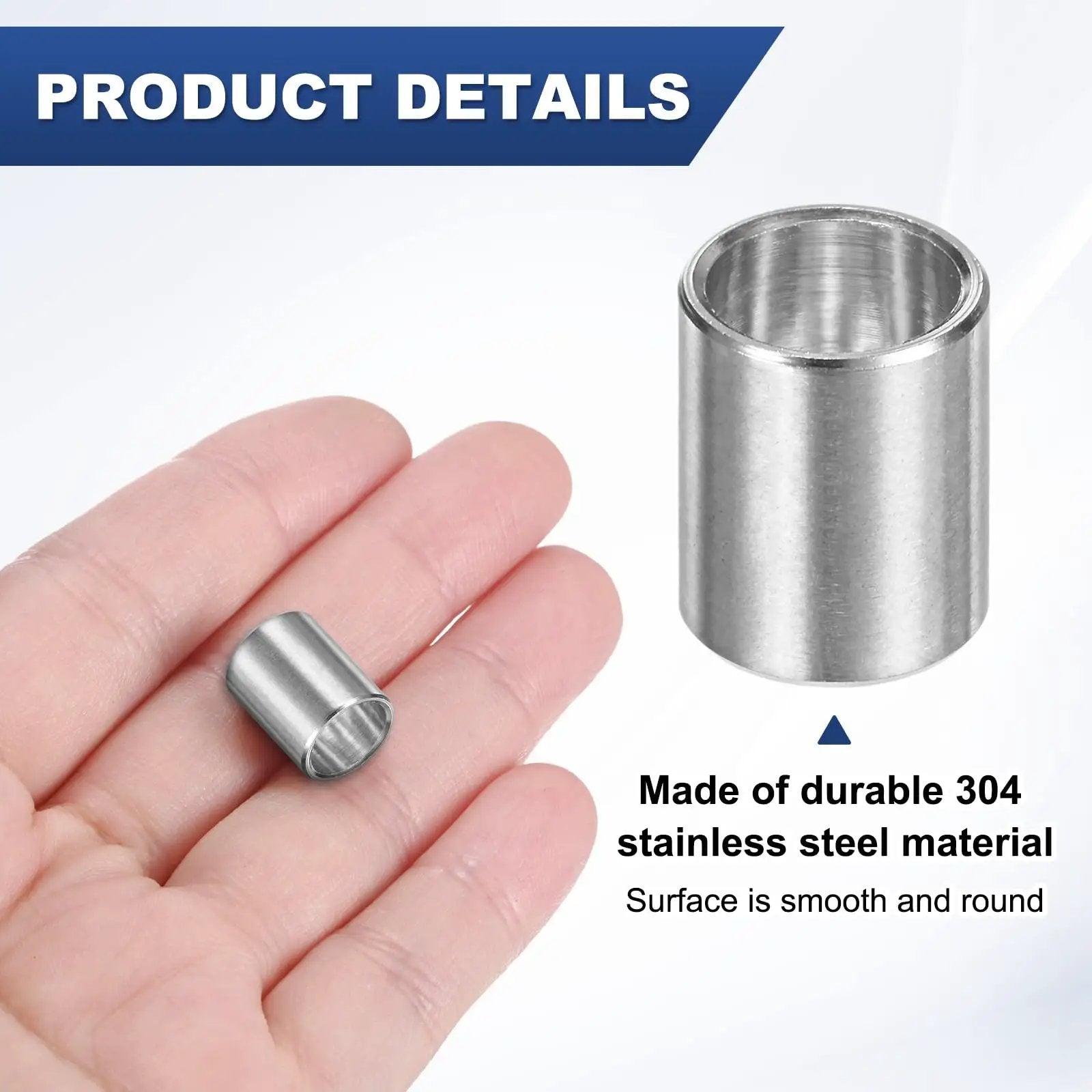 8Pcs M8 304 Stainless Steel Spacers Set in hand, 8mm ID x 10mm OD x 12mm Length, Round Screw Standoff Bushings In Plain Finish
