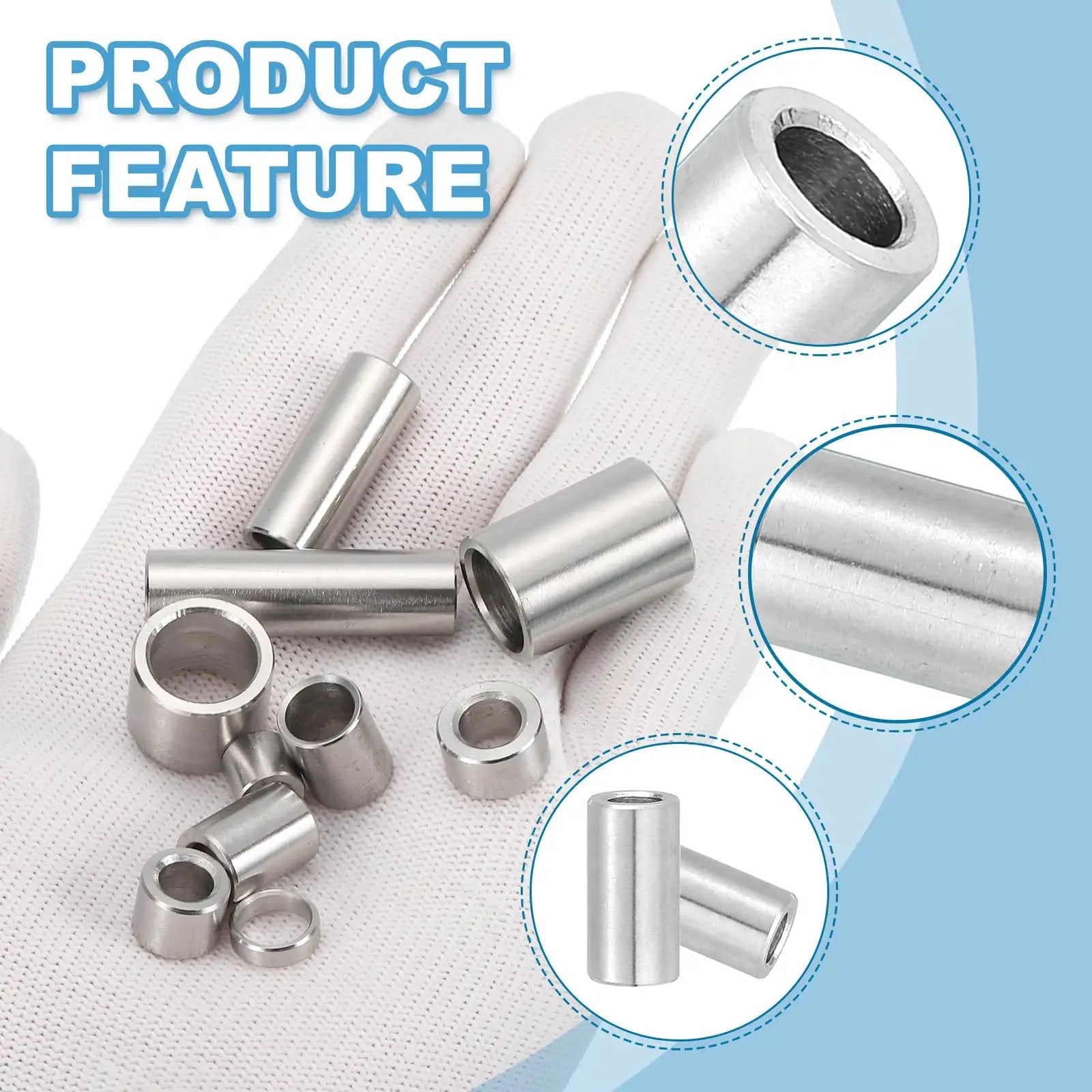 Stainless Steel Spacer Kit Four Pieces 8mm ID 12mm OD 20mm Height 304 Grade Bushing Standoff Unthreaded Round Spacers on glove