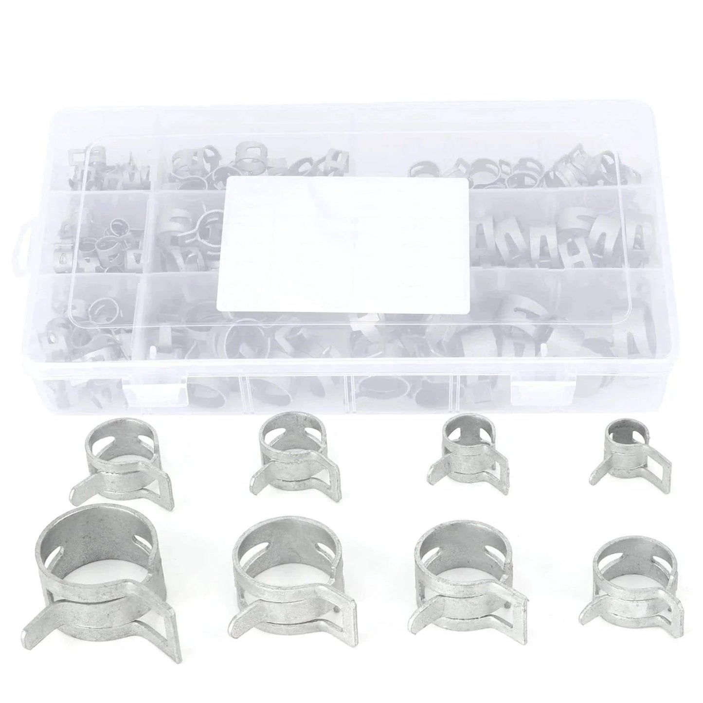 160Pcs 304 Stainless Steel Spring Clips Hose Clamps Set In Eight Sizes 6.5 To 18 Millimeter Durable Corrosion Resistant