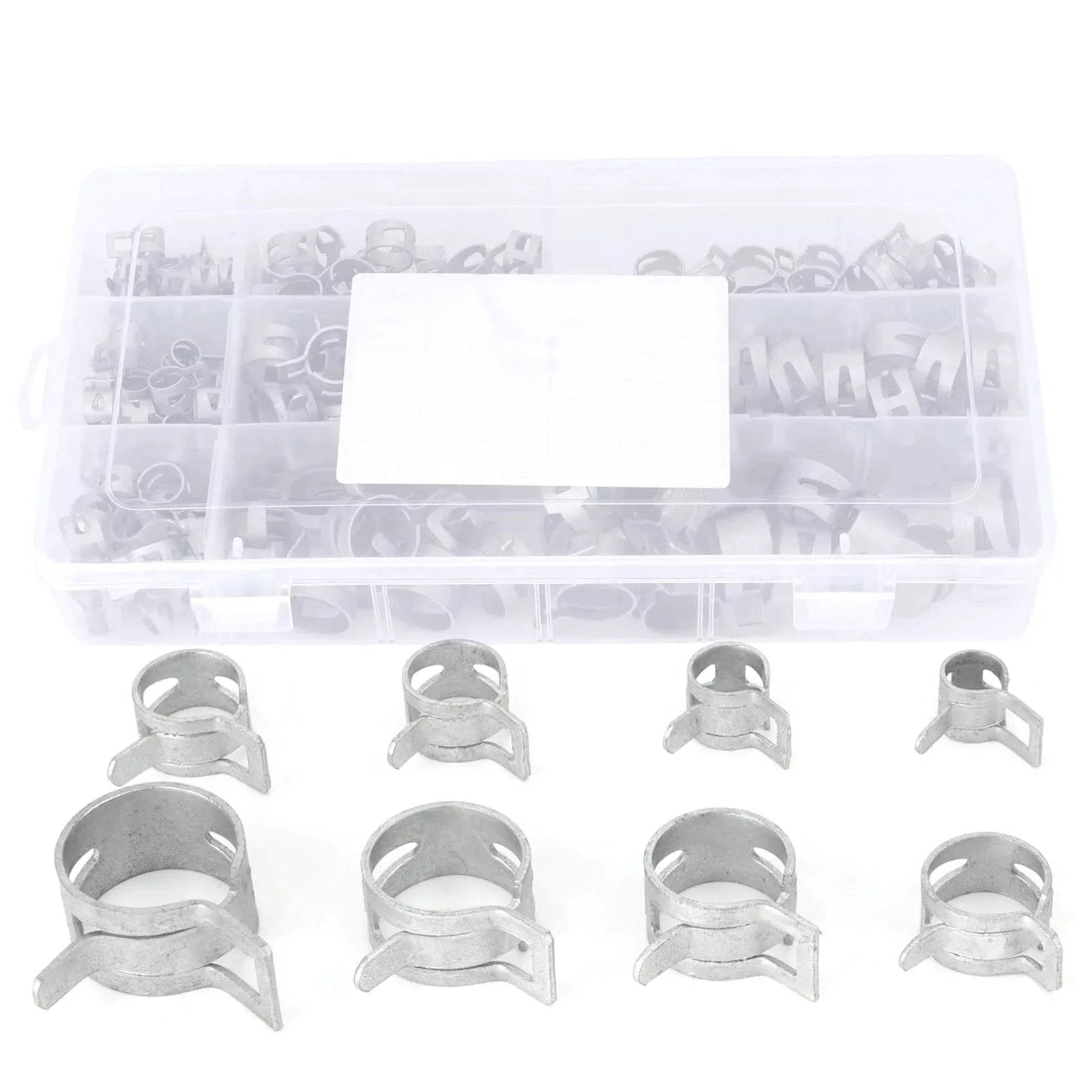 160Pcs 304 Stainless Steel Spring Clips Hose Clamps Set In Eight Sizes 6.5 To 18 Millimeter Durable Corrosion Resistant