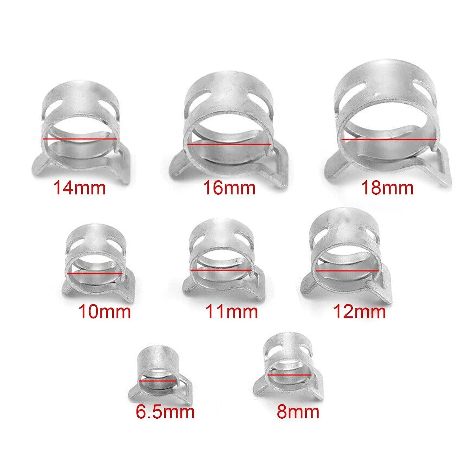 160Pcs 304 Stainless Steel Spring Clips Hose Clamps Set In Eight Sizes 6.5 To 18 Millimeter For Fuel Petrol Pipe Hose And Cable Clamps Durable Corrosion Resistant Automotive Grade Premium Quality