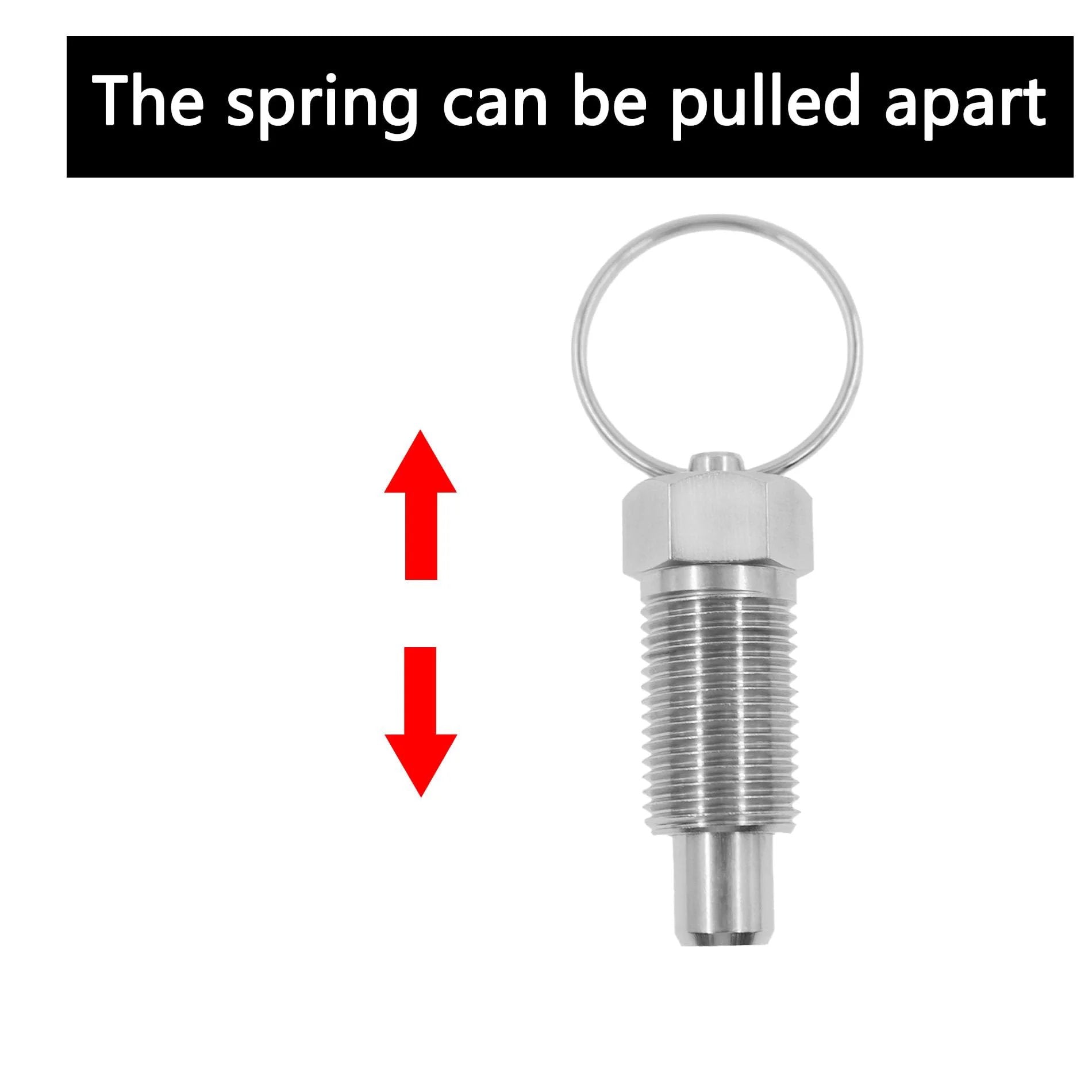 Stainless Steel Spring Plunger with Pull Ring Set, Stubby Hand-Retractable Non-Locking Index Plunger, showing retracting mechanism