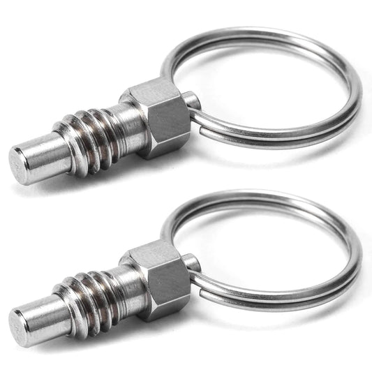2 Pack Stainless Steel Spring Plunger with Pull Ring, 1/4-20 Thread Non-Locking Stubby Hand-Retractable Index Plungers, 0.31in Thread Length
