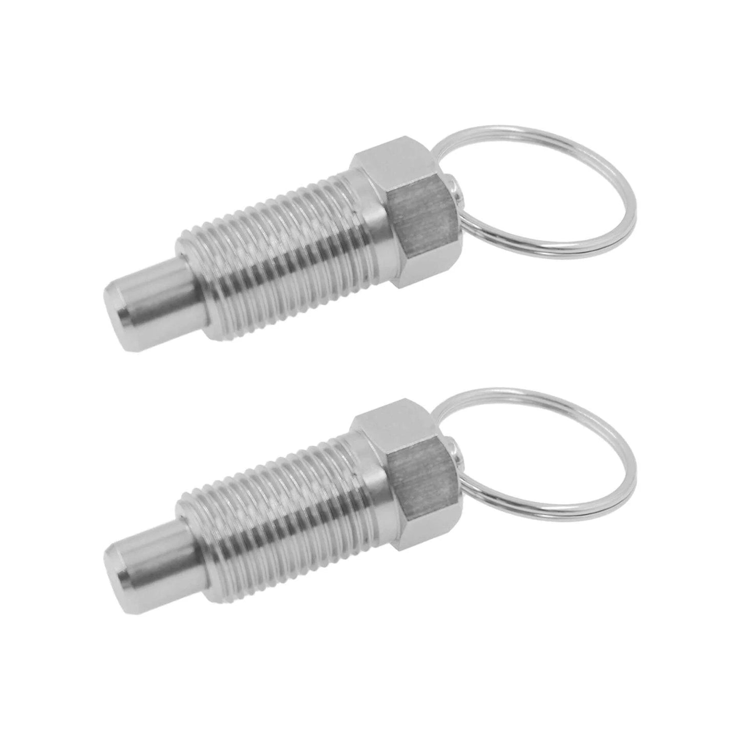 Stainless Steel Spring Plunger with Pull Ring Set, Stubby Hand-Retractable Non-Locking Index Plungers, Mixed M6-3mm & M12-8mm Sizes, 2pcs, close-up view