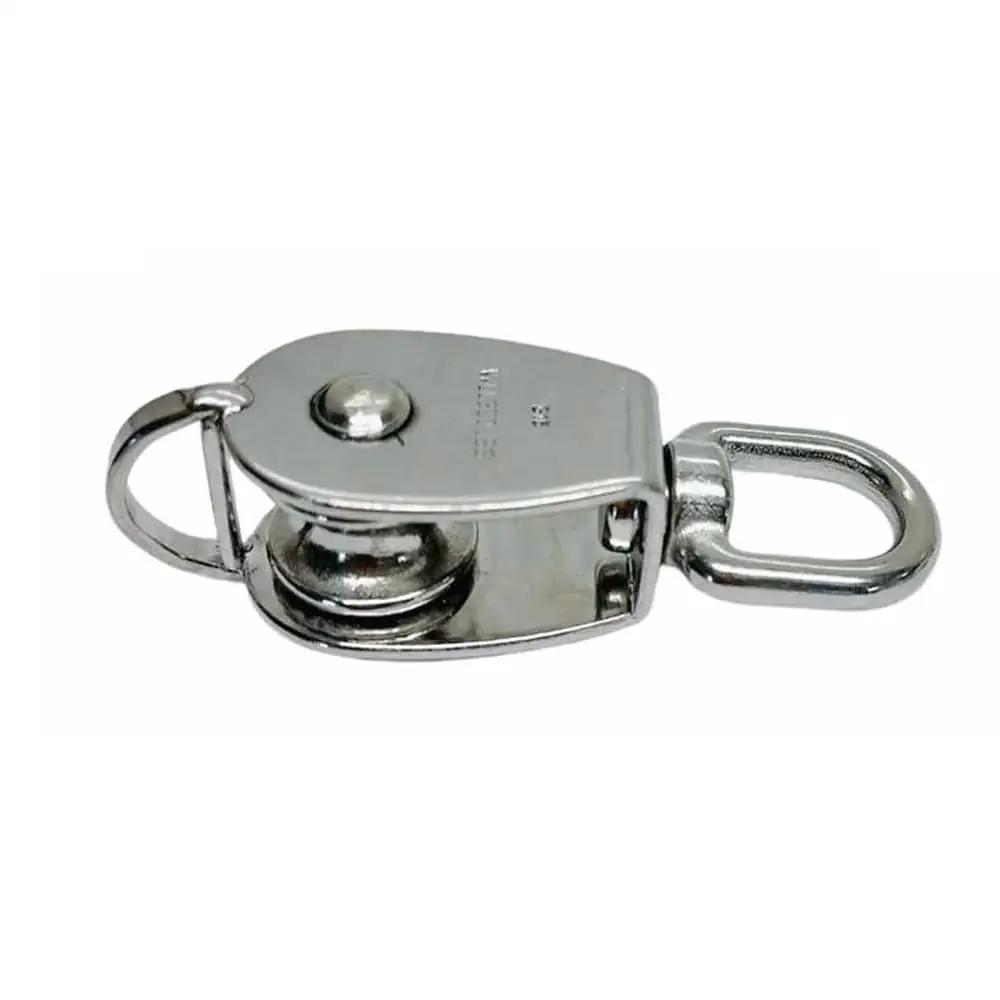Five Piece 1 Inch Stainless Steel Single Pulley With Swivel Eye For Marine Rigging Lift 316 Stainless Construction visible