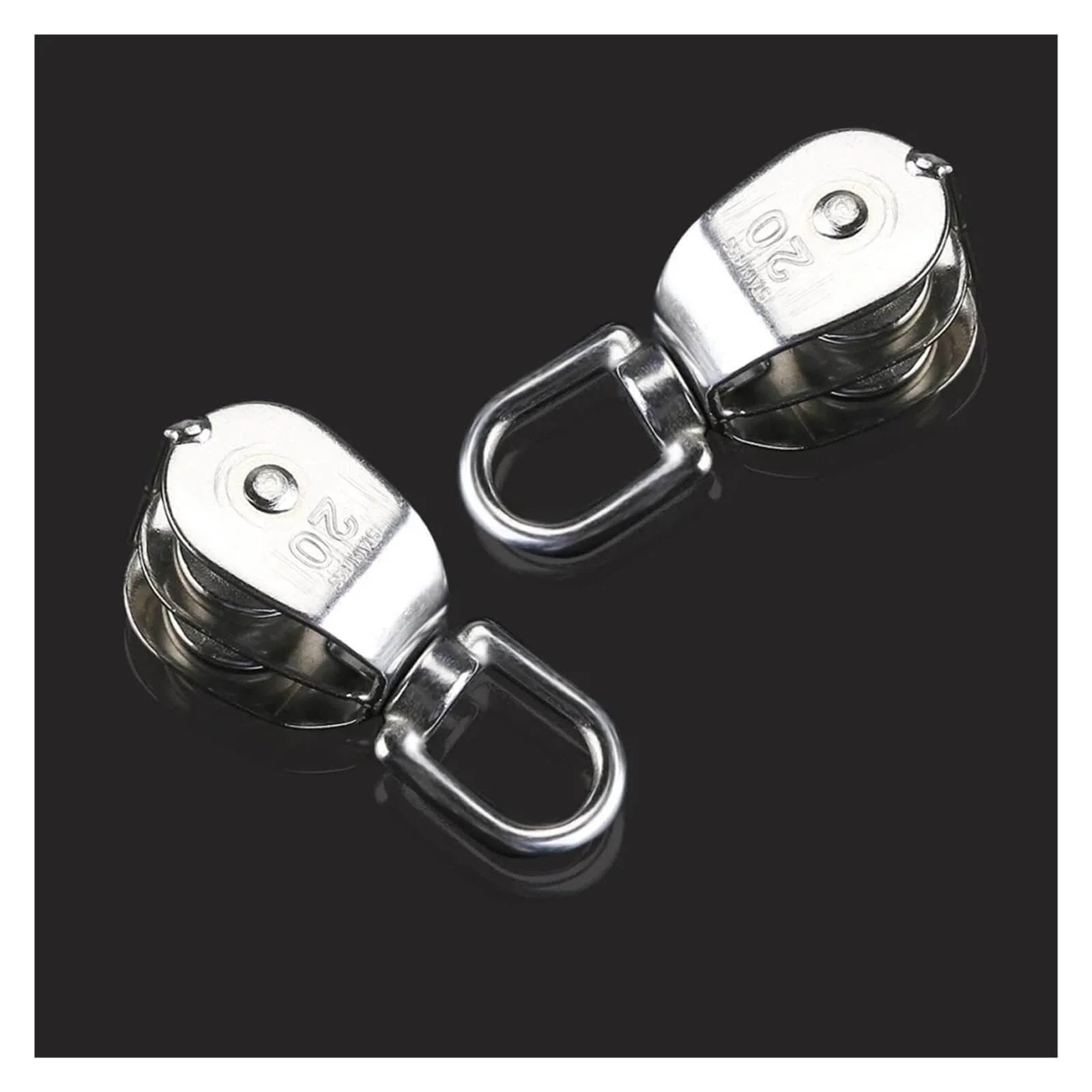 2-Pack 304 Stainless Steel Swivel Pulley 20mm Rigging Hardware Wire Rope Crane Pulley Block Hanging Wire Towing Wheel