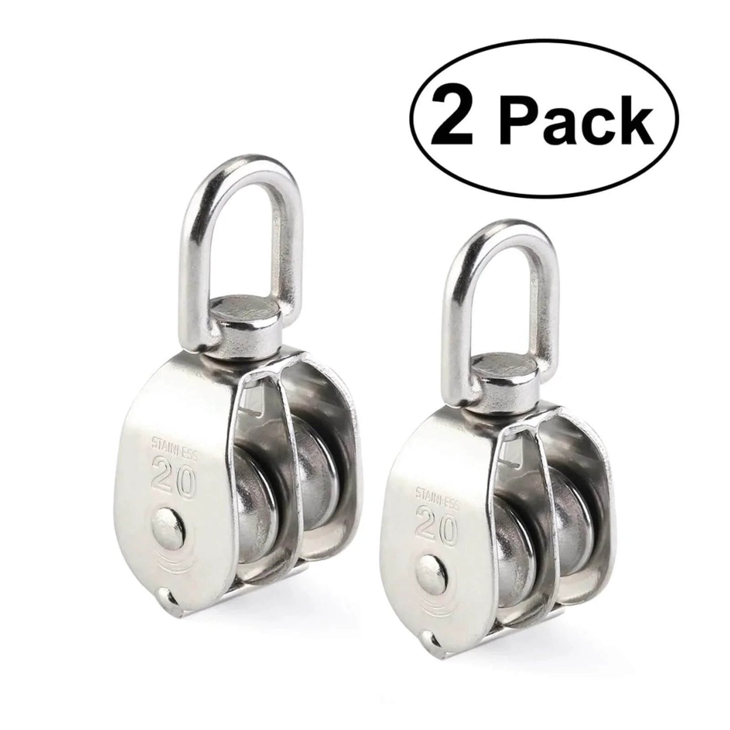 2-Pack 304 Stainless Steel Swivel Pulley 20mm Rigging Hardware Wire Rope Crane Pulley Block Hanging Wire Towing Wheel