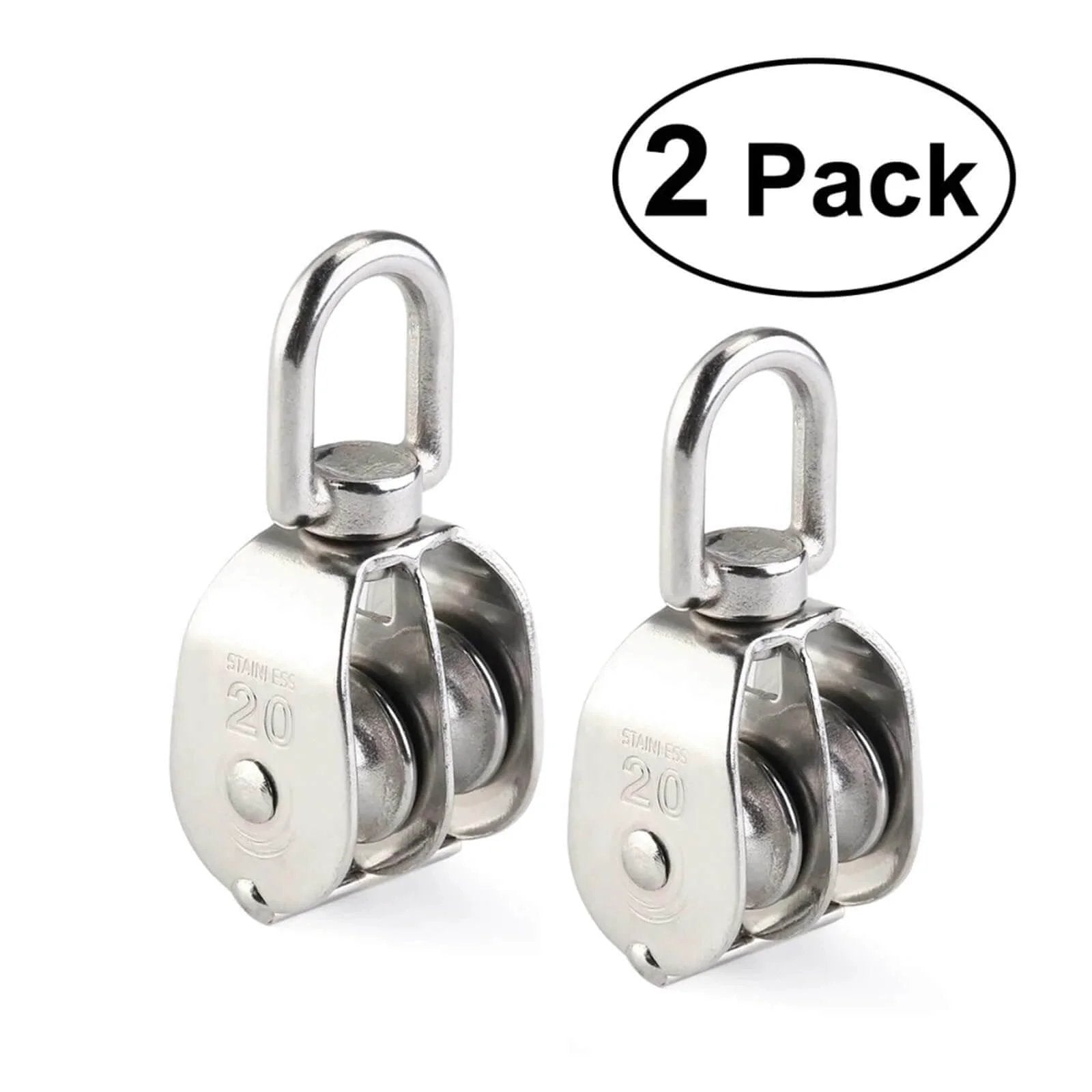 2-Pack 304 Stainless Steel Swivel Pulley 20mm Rigging Hardware Wire Rope Crane Pulley Block Hanging Wire Towing Wheel