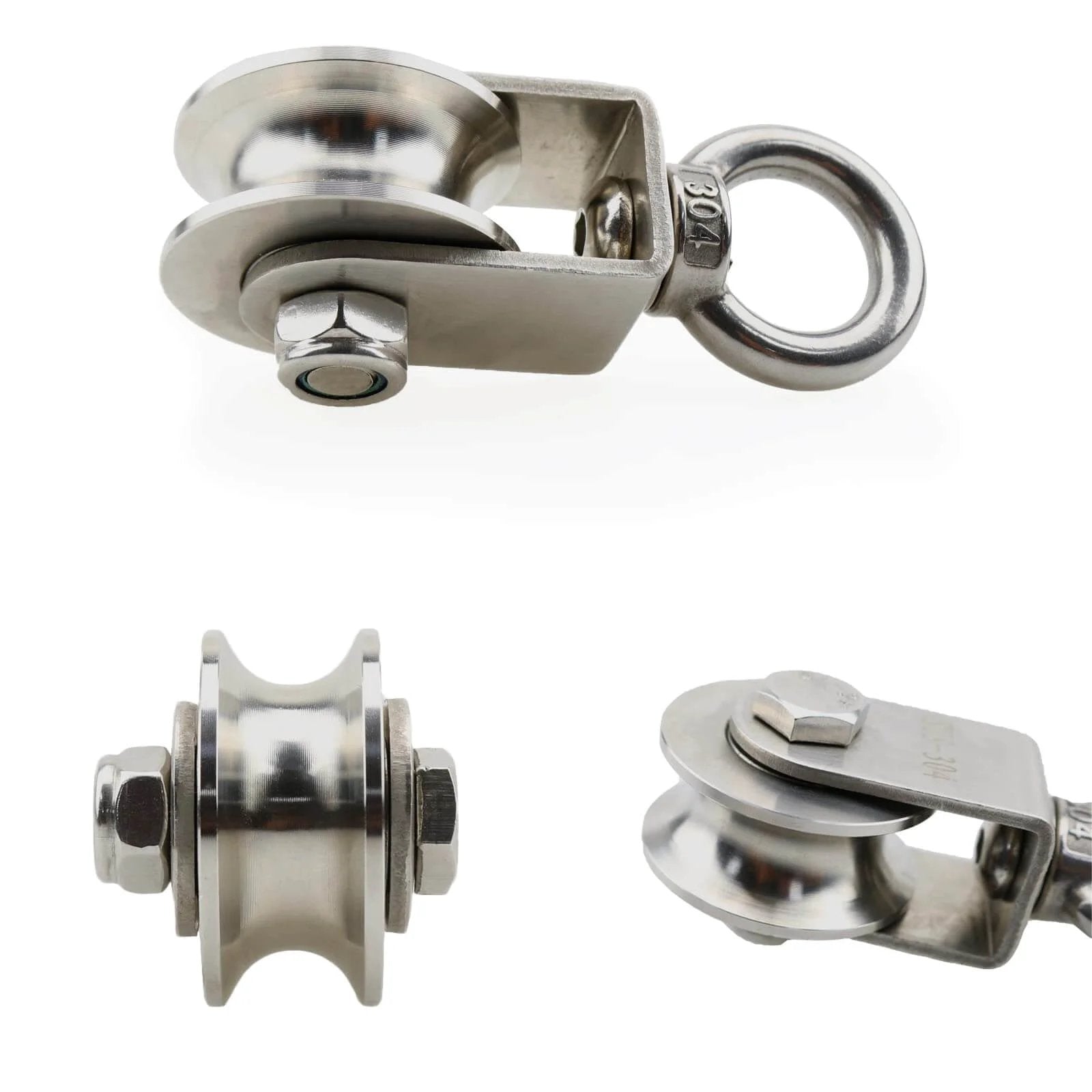 U Type Swivel Pulley 304 Stainless Steel Duplex Bearing Super-Silent Detachable 360 Degree Rotation Heavy Duty Traction Wheel