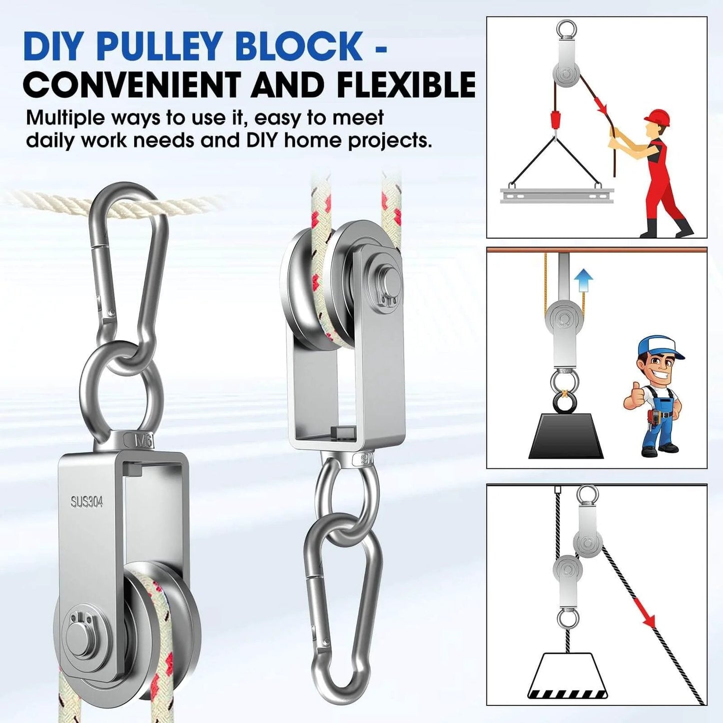 ✝️ U Type Swivel Pulley Block, 304 Stainless Steel Pulleys for Wire Rope Cable Lifting, DIY Gym Equipment Part, Clothesline, Hoist