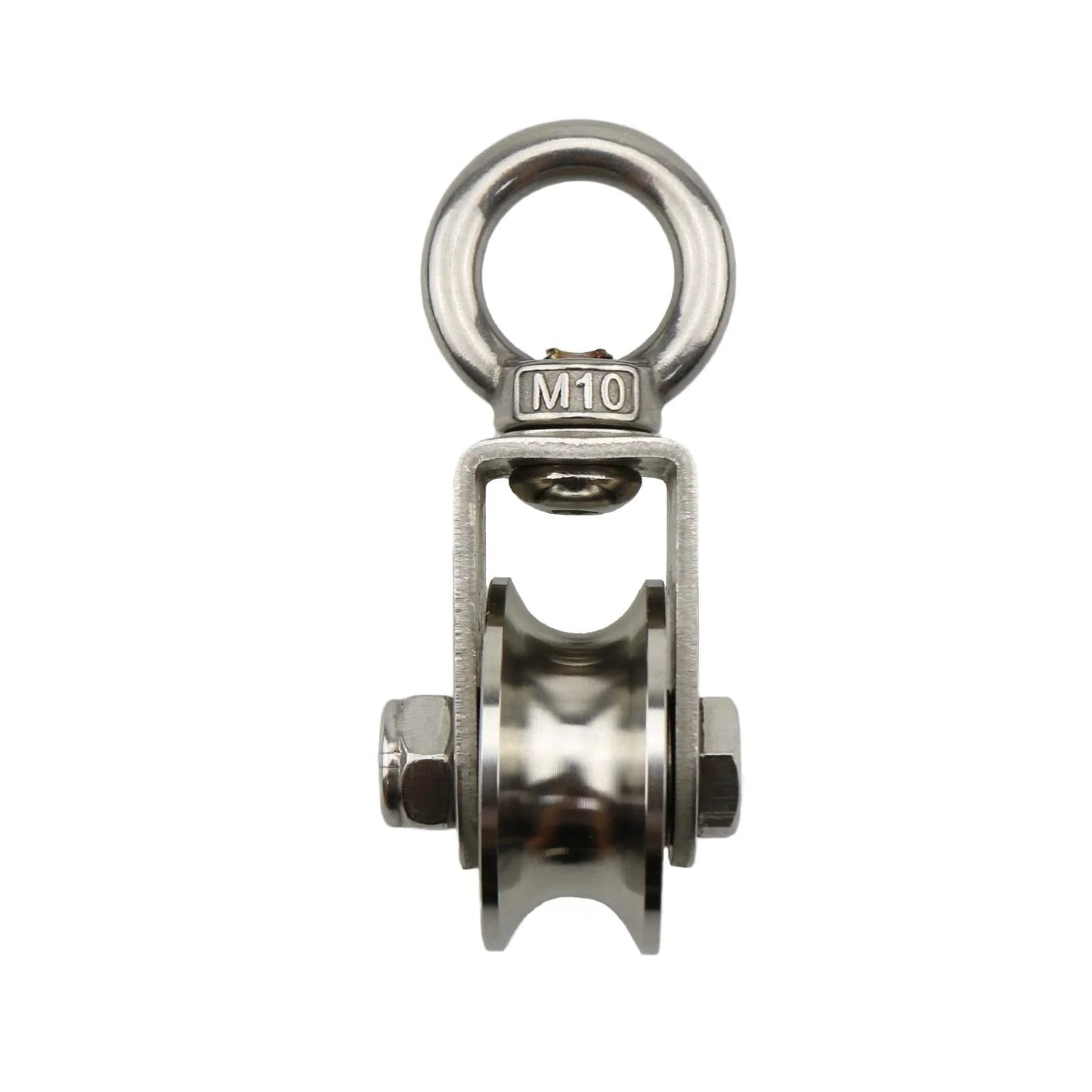 Front view of U Type Swivel Pulley 304 Stainless Steel Duplex Bearing Super-Silent Detachable 360 Degree Rotation Heavy Duty Traction Wheel