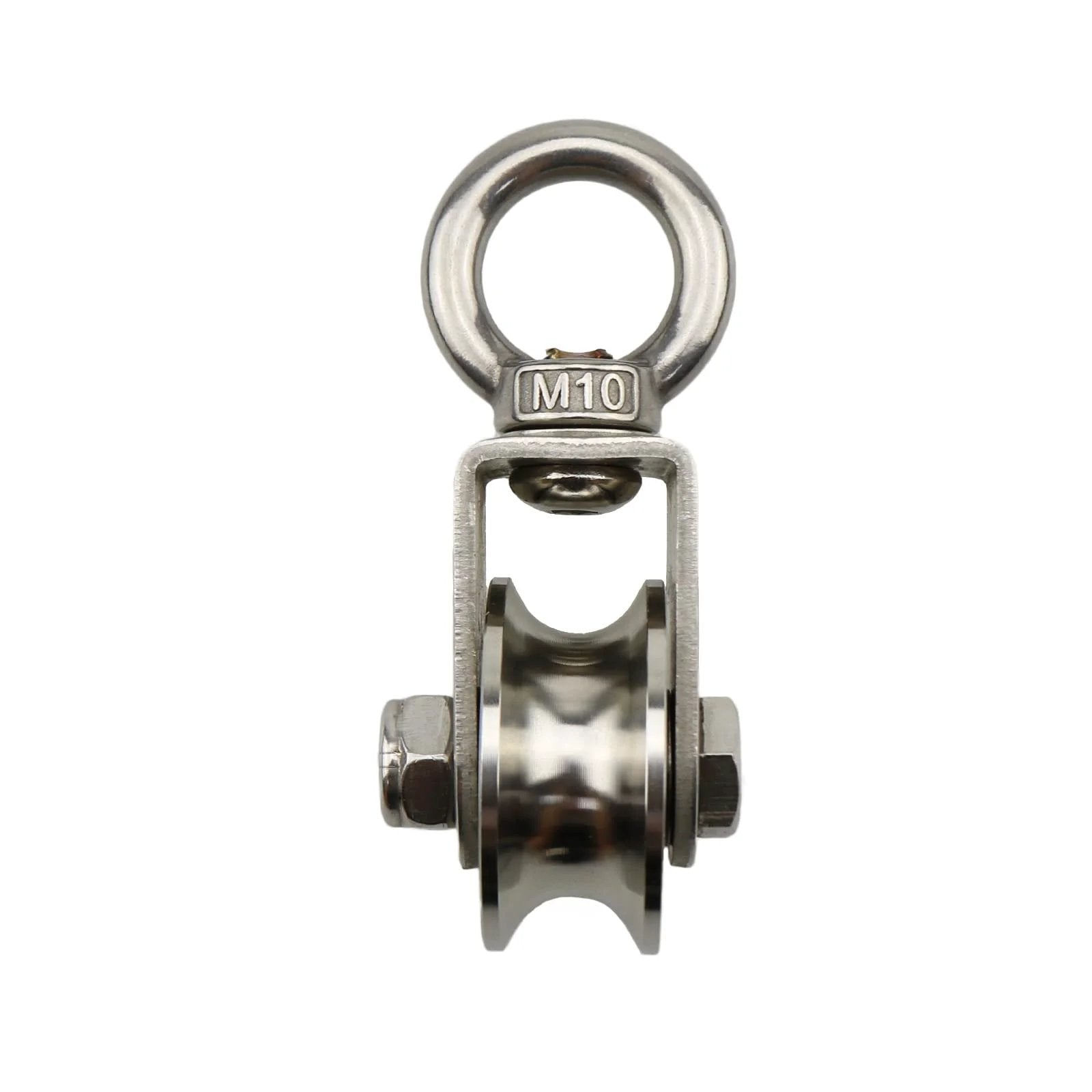 Front view of U Type Swivel Pulley 304 Stainless Steel Duplex Bearing Super-Silent Detachable 360 Degree Rotation Heavy Duty Traction Wheel