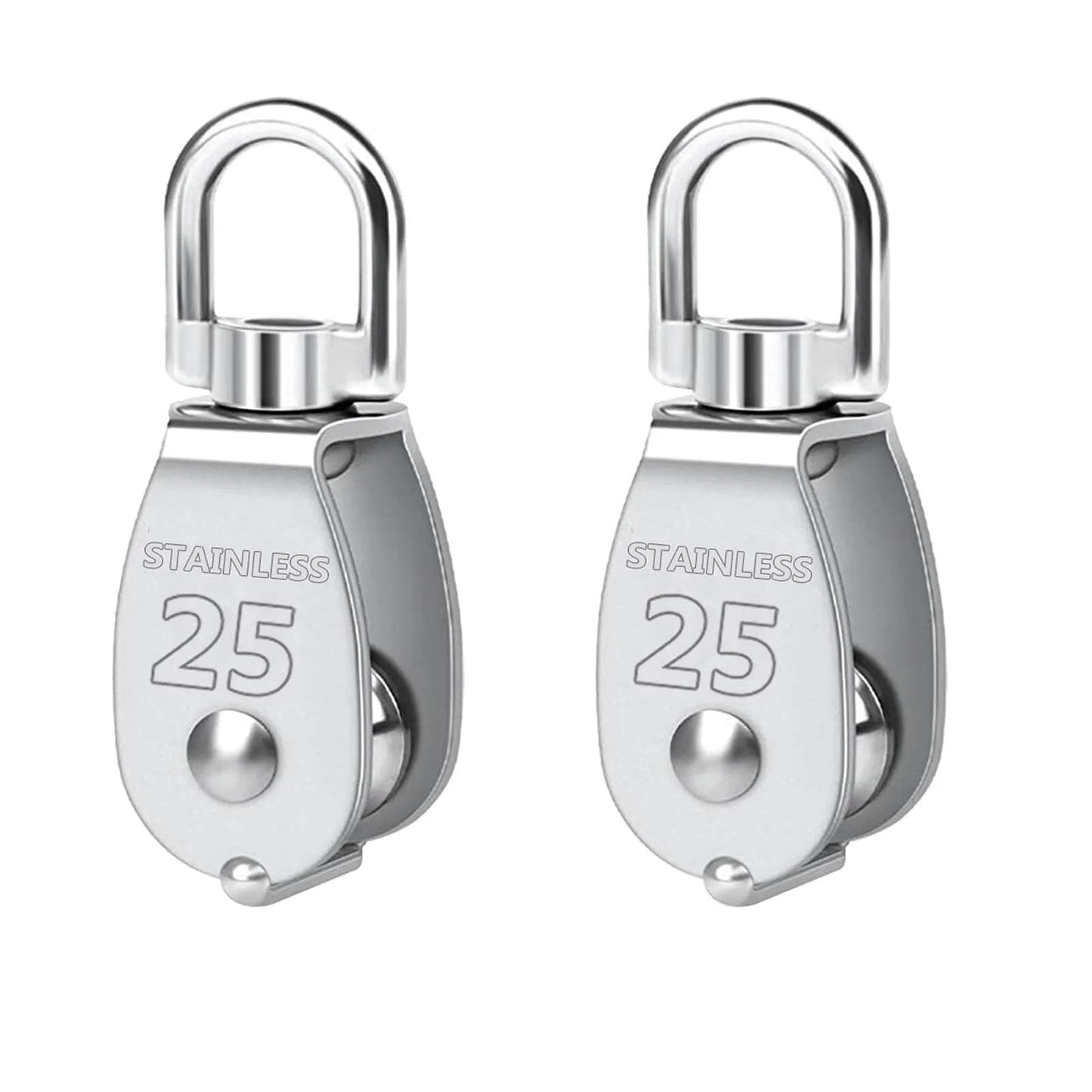 Twours Pulley 304 Stainless Steel Single Pulley Block M25 Small Heavy Duty Swivel Bearing Pulley System for Rigging, Lifting, Cargo Transportation, Gym Equipment (M25 2PCS)