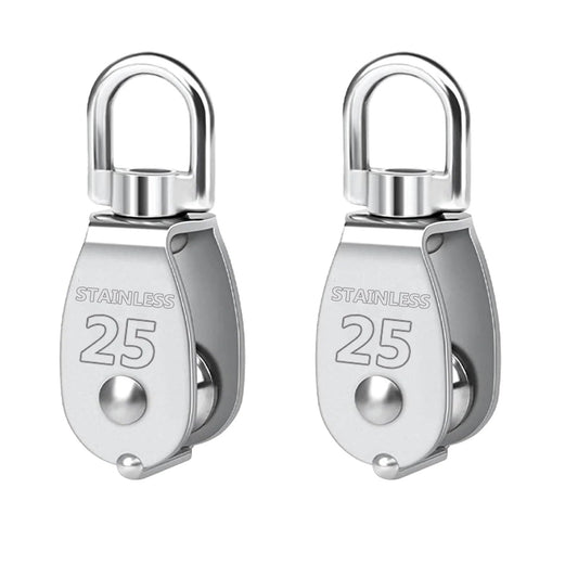 Twours Pulley 304 Stainless Steel Single Pulley Block M25 Small Heavy Duty Swivel Bearing Pulley System for Rigging, Lifting, Cargo Transportation, Gym Equipment (M25 2PCS)