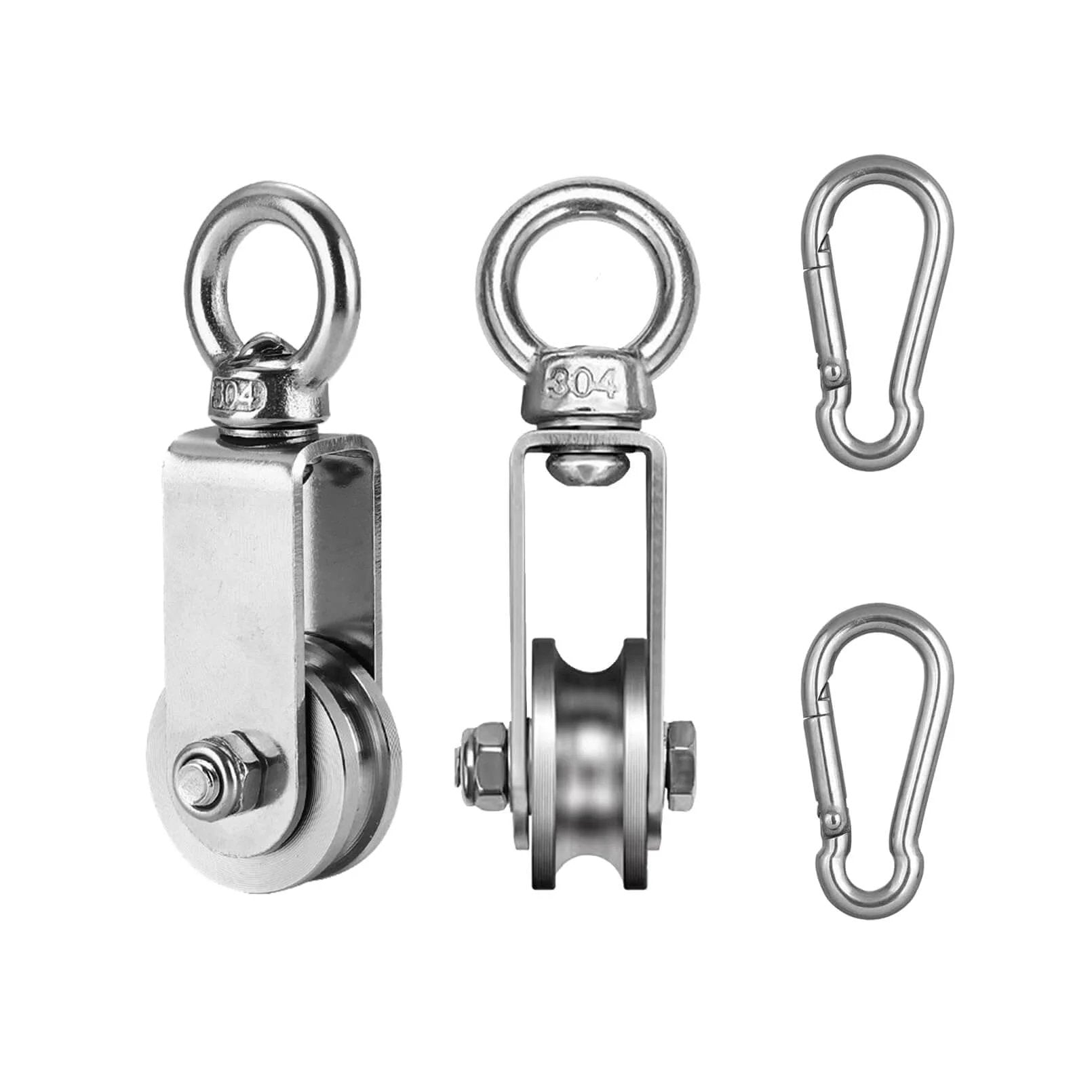 Pulley Wheel U Swivel Roller Stainless Steel Cable Pulley Block 360 Degree Rotating Rope Wheel Smooth Loading Silence with Carabiner