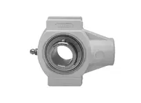 MUCTPL207-23CEB 1-7/16 in (36.51 mm) Stainless Steel Take-Up Unit, front view, set screw locking, open/close covers, black housing