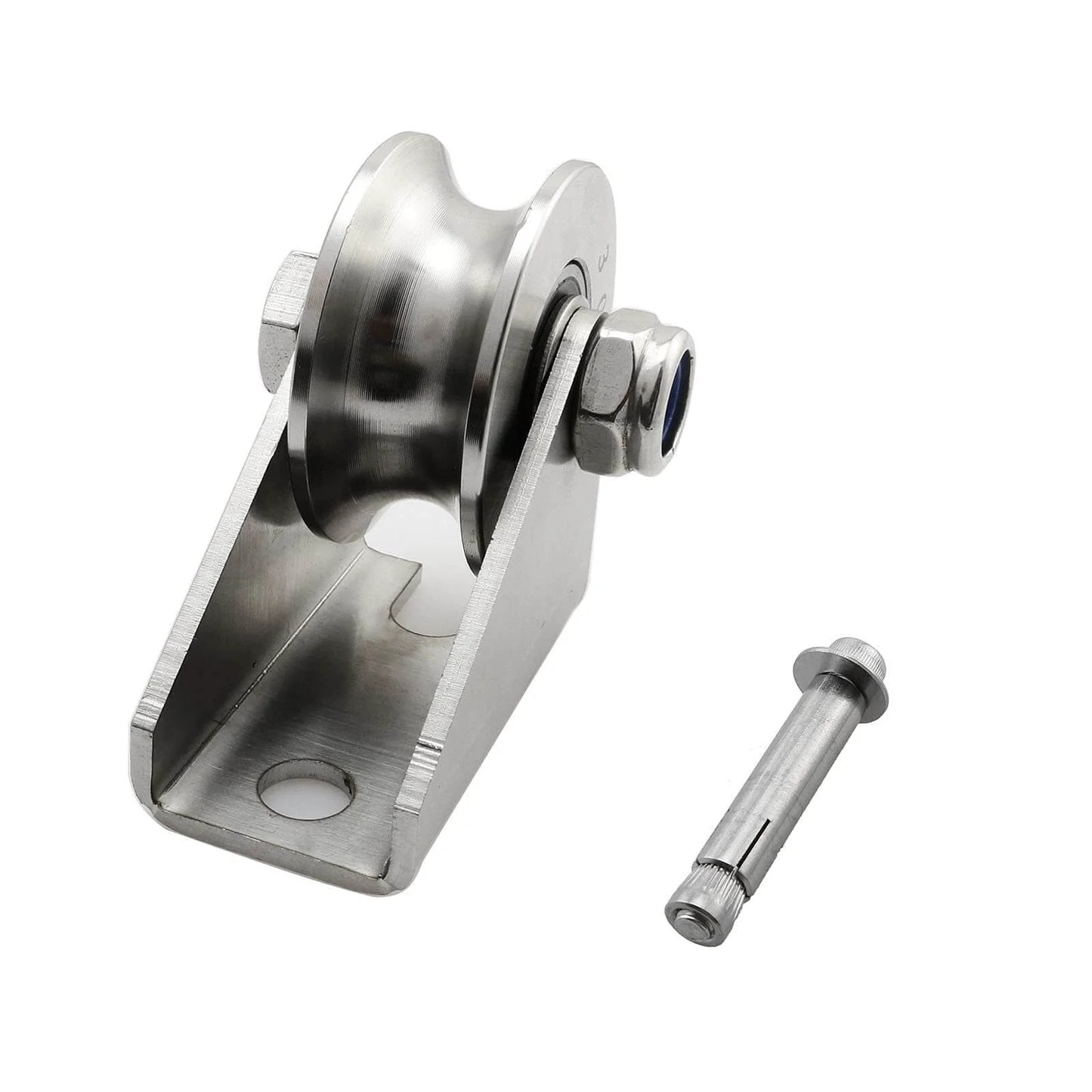 Detachable Oblique Stainless Steel U-Type Groove Sliding Wheel Roller Track Rail Fixed Pulley, Silver Tone with bolt