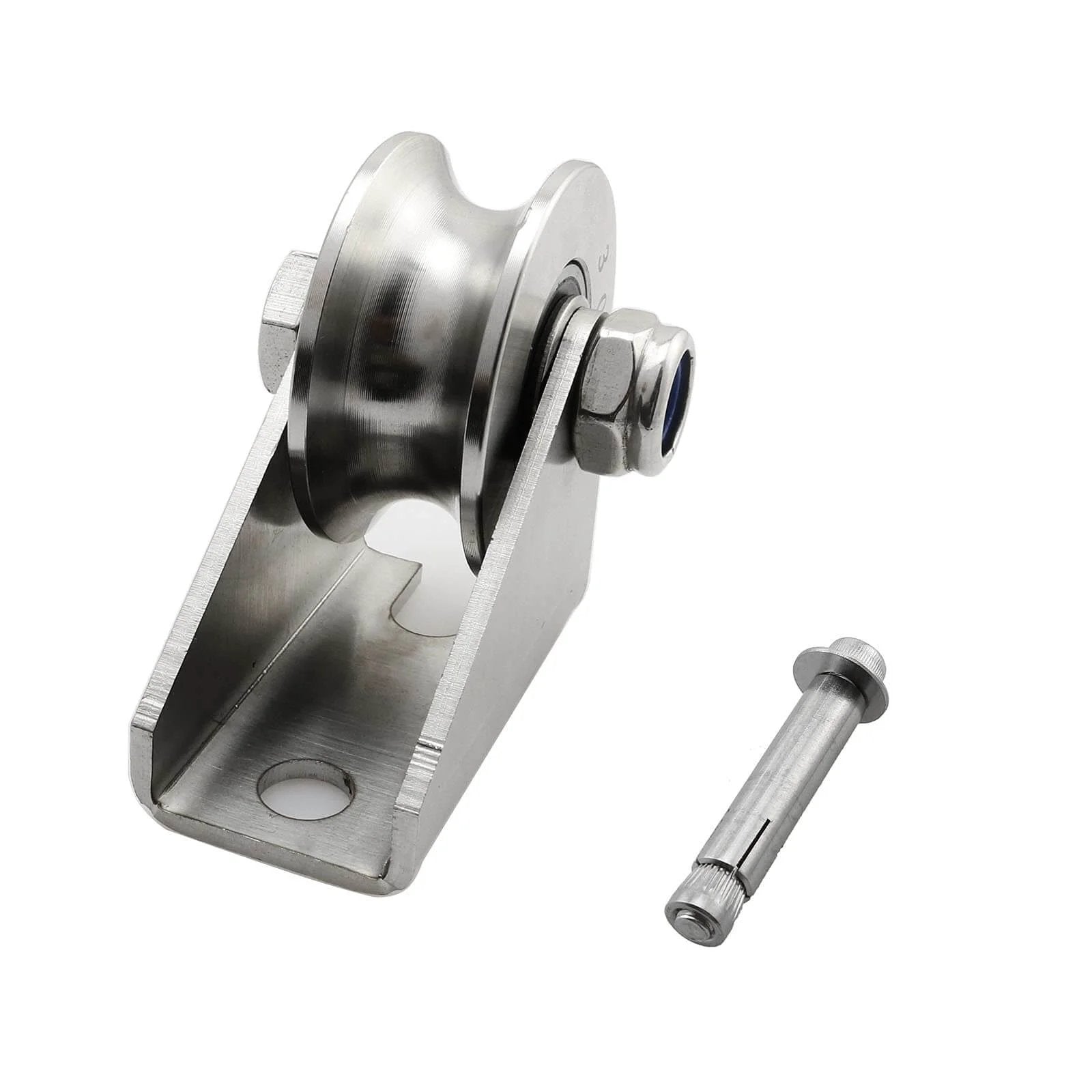 Detachable Oblique Stainless Steel U-Type Groove Sliding Wheel Roller Track Rail Fixed Pulley, Silver Tone with bolt