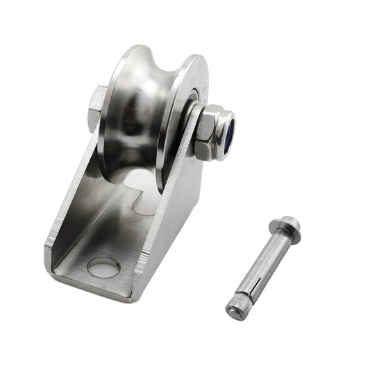 Detachable Oblique Stainless Steel U-Type Groove Sliding Wheel Roller Track Rail Fixed Pulley, Silver Tone with bolt