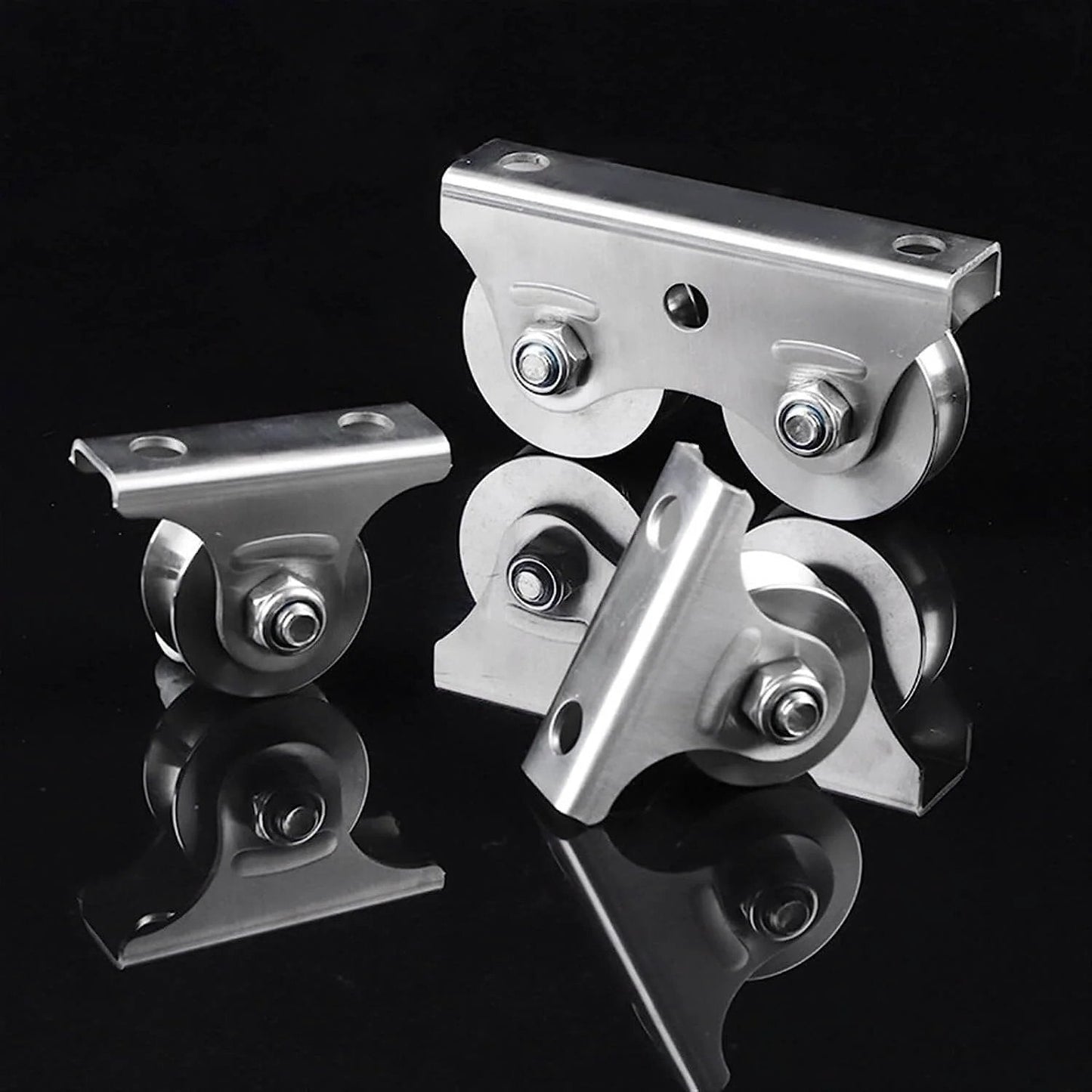 Stainless steel pulley set with U-groove wheels for wire rope, featuring Pulley,Pulley Wheel, Pulley Wheel Clothes line Pulley U Groove Wheel Pulley Stainless Steel Pulley Block Super Silent Single Lifting Rope Pulley Roller Track Block for Wire Rope.