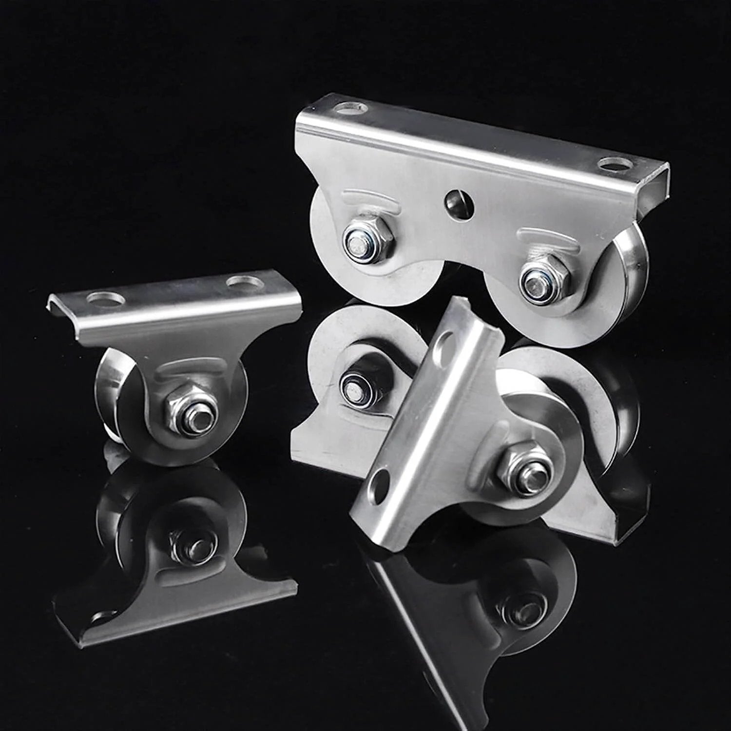 Stainless steel pulley set with U-groove wheels for wire rope, featuring Pulley,Pulley Wheel, Pulley Wheel Clothes line Pulley U Groove Wheel Pulley Stainless Steel Pulley Block Super Silent Single Lifting Rope Pulley Roller Track Block for Wire Rope.