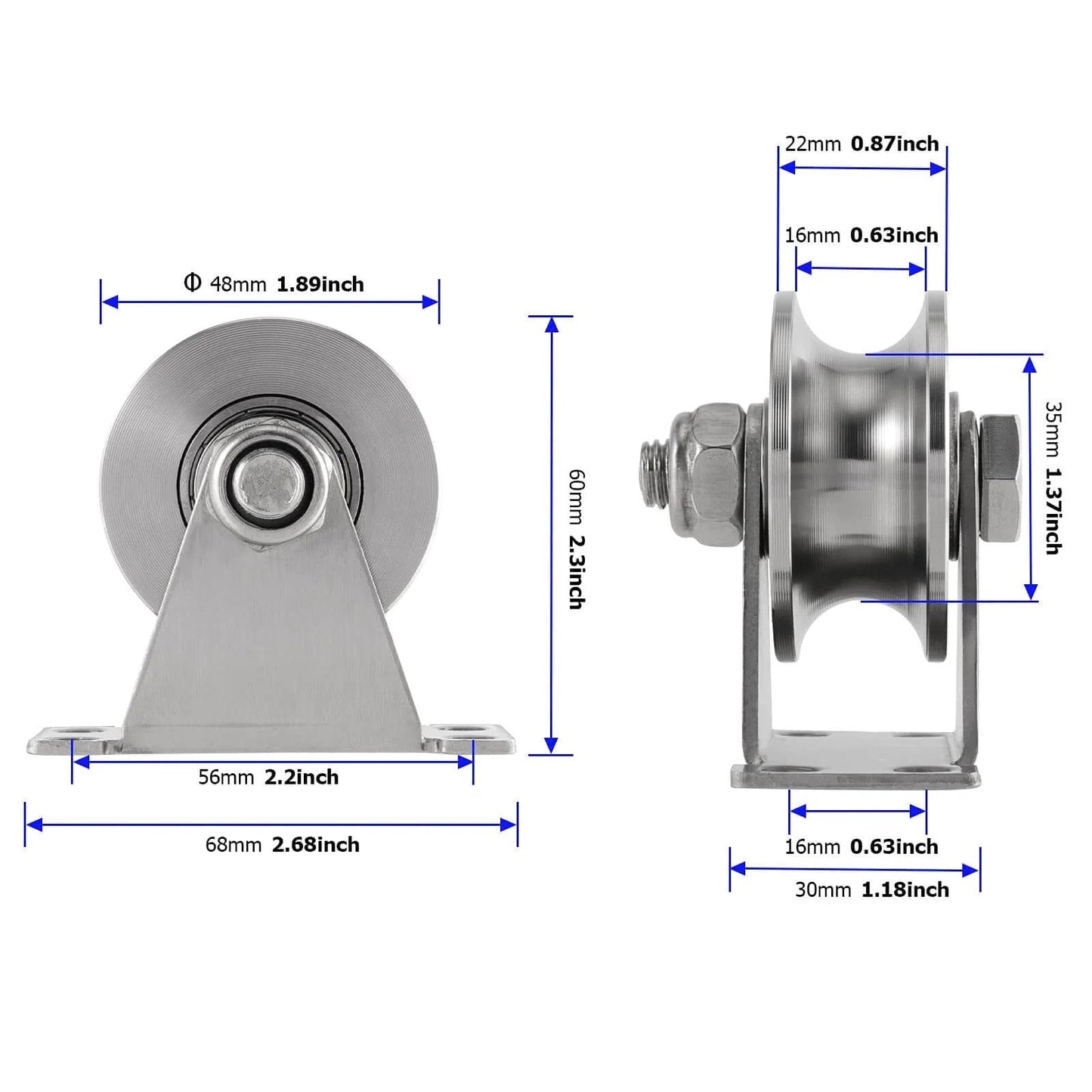 2 Pcs 2 Inch U Groove Wheel, Stainless Steel Groove Wheel Pulley, Heavy Duty U Groove Caster for Wire Rope Rail, DIY