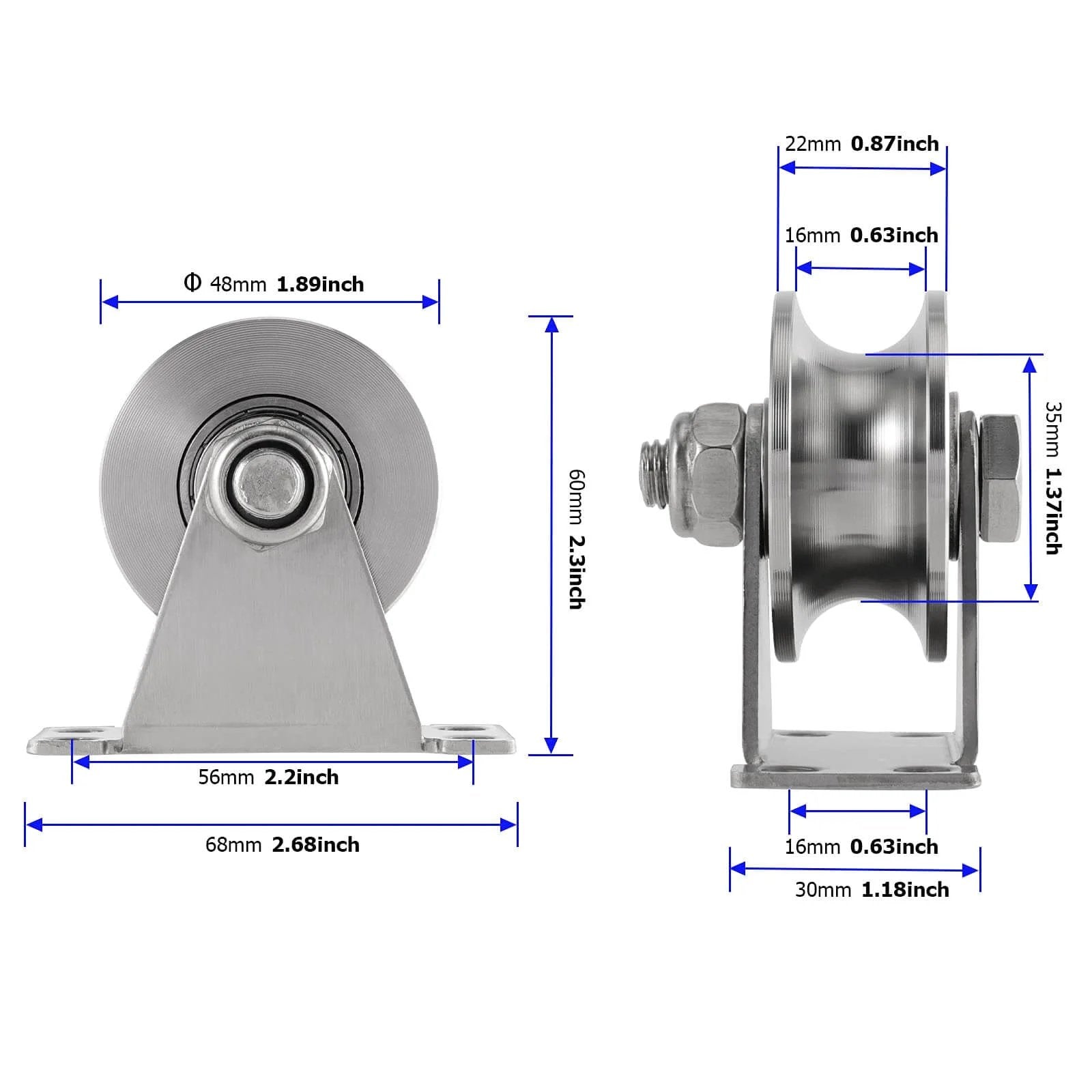 2 Pcs 2 Inch U Groove Wheel, Stainless Steel Groove Wheel Pulley, Heavy Duty U Groove Caster for Wire Rope Rail, DIY