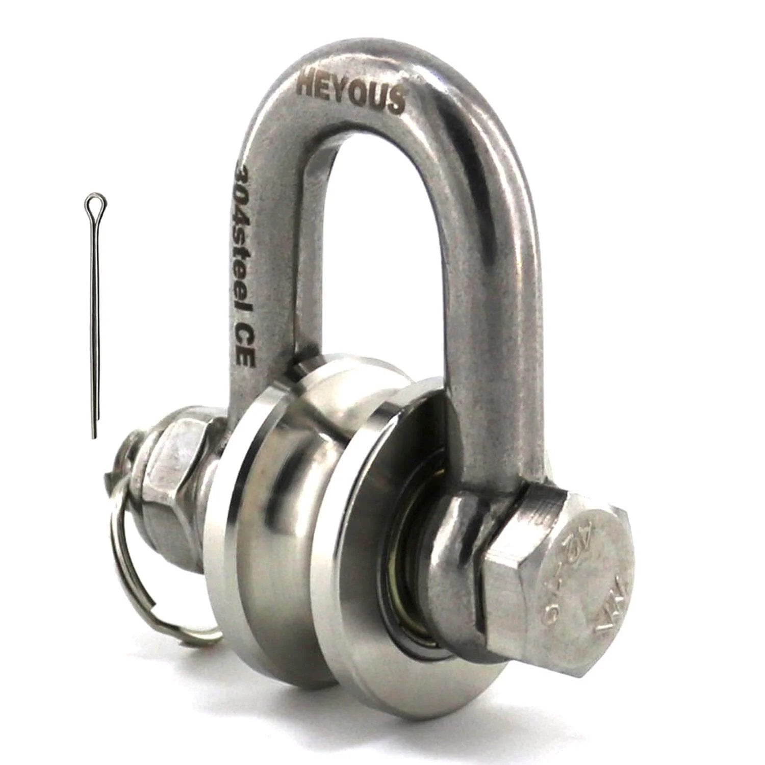 Long Unbuckled U Shaped Swivelling Pulley Stainless Steel Duplex Bearing Silver Pulley Roller Track Fixed Pulley Suitable for Small Cranes