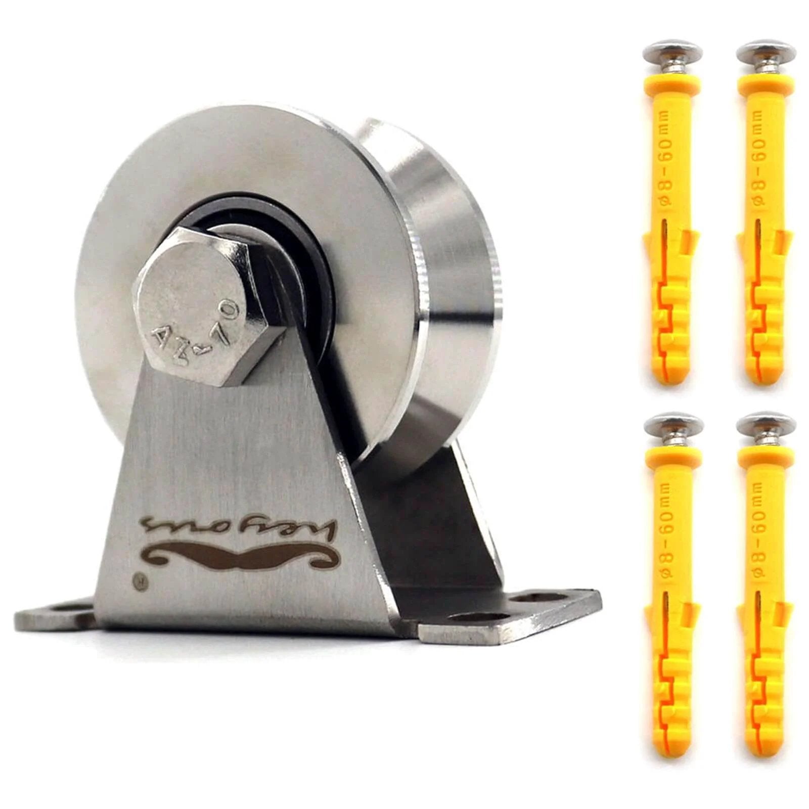 Stainless Steel Pulley Block Single Wheel Swivel Lifting Rope Pulley Block with Mounting Screws and Expansion Pipes for Wire Rope, V Groove Type
