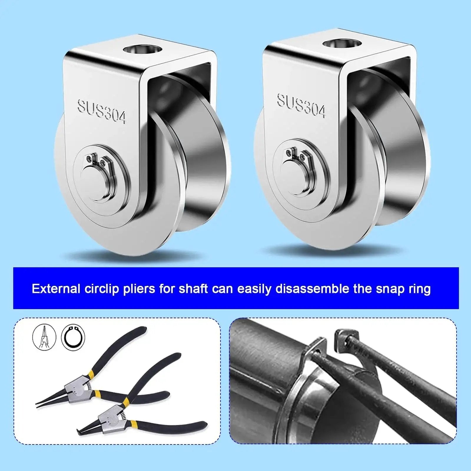 Two Pack 2 Inch Stainless Steel V Groove Pulley Wheel Set For Heavy Duty Gate Tracks And Sliding Rollers With 880 Lbs Load Bearing