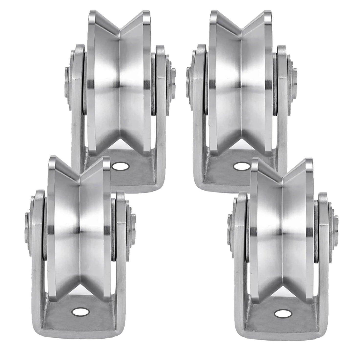 Four V Groove Wheel Stainless Steel Heavy Duty Wire Rope Pulley Block Sliding Gate Rollers Double Bearing Plate Caster Solid Track Rollers
