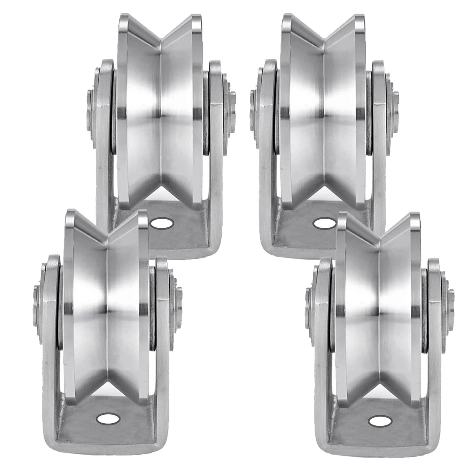 Four V Groove Wheel Stainless Steel Heavy Duty Wire Rope Pulley Block Sliding Gate Rollers Double Bearing Plate Caster Solid Track Rollers