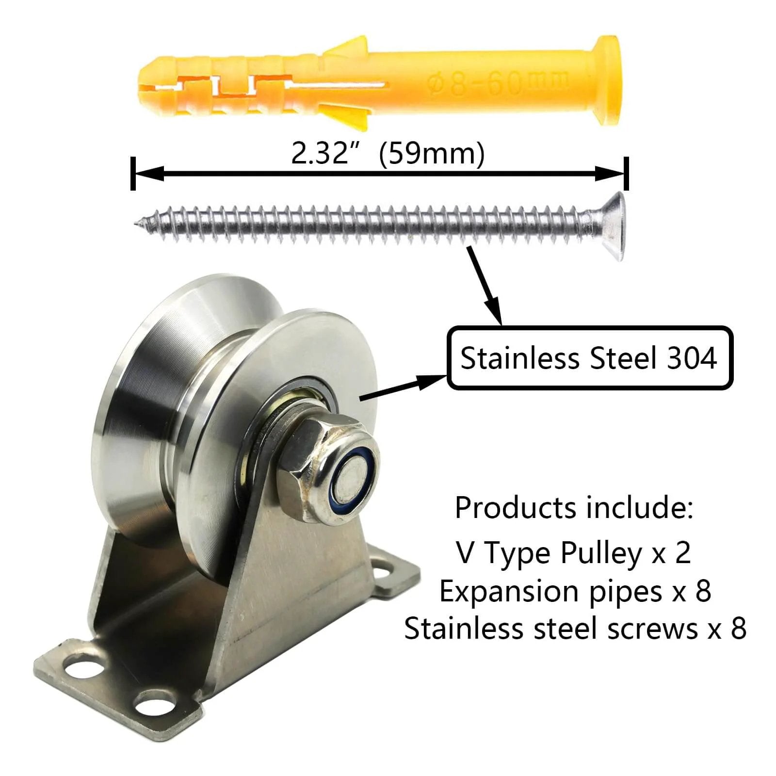 V Type Groove Wheel Pulley Stainless Steel Silent Pulley Block,Wall-Mounted Ceiling Lifting Pulley Block,Sliding Gate Hardware