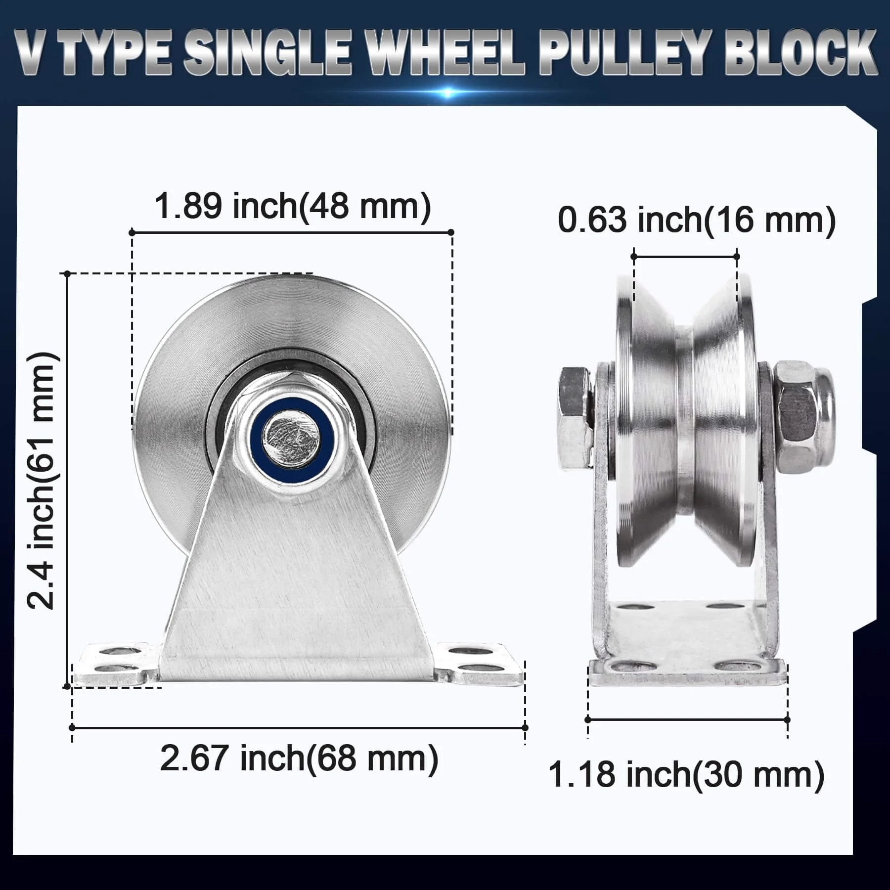 V Type groove pulley wheel dimensions for rope wall mounted 2 pack stainless steel super silent cable pullys system with detachable duplex bearing