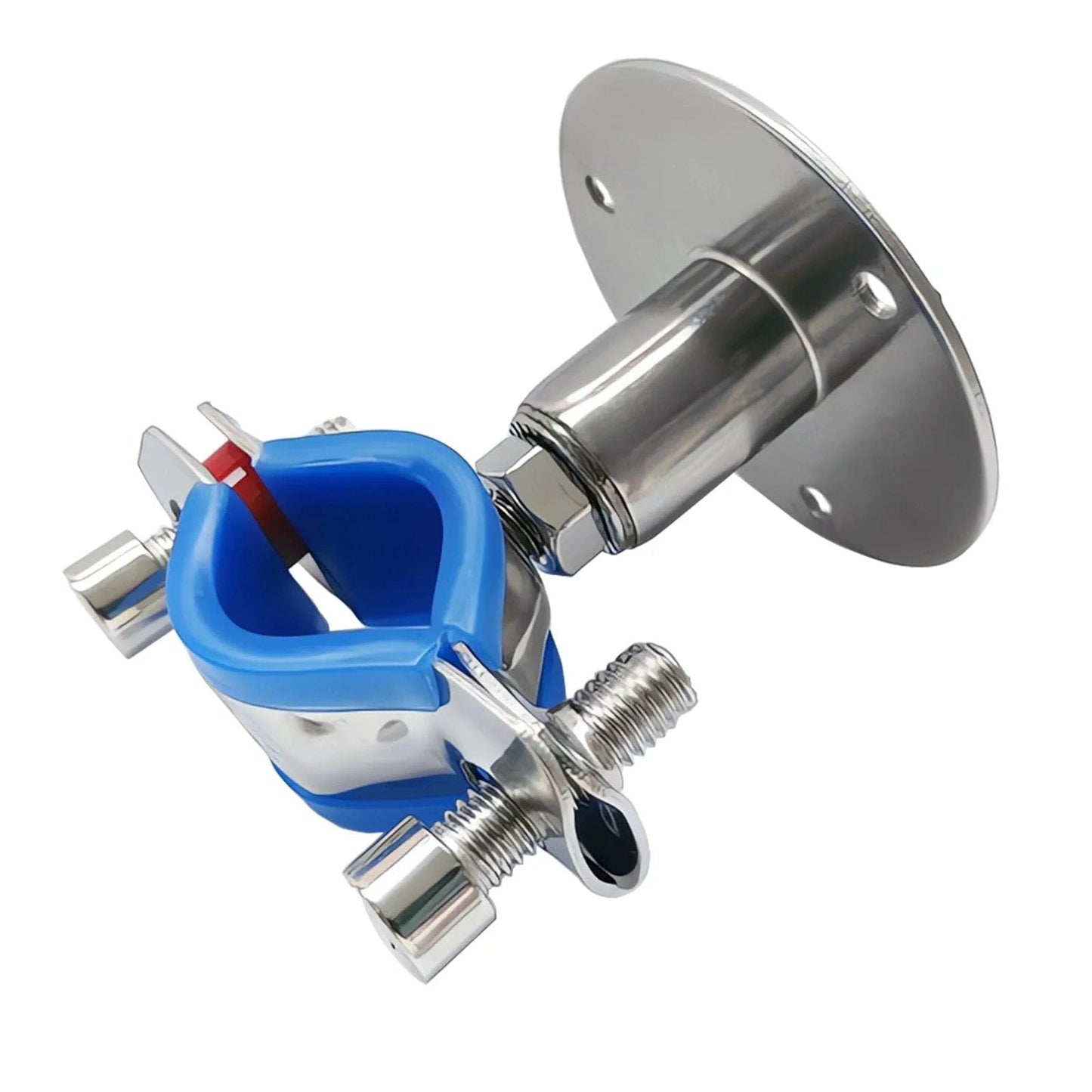 Heavy Duty Stainless Steel Wall And Ceiling Pipe Supports With Rubber Cushioned Clamps 304 Stainless Steel Construction adjustable clamp close-up view.