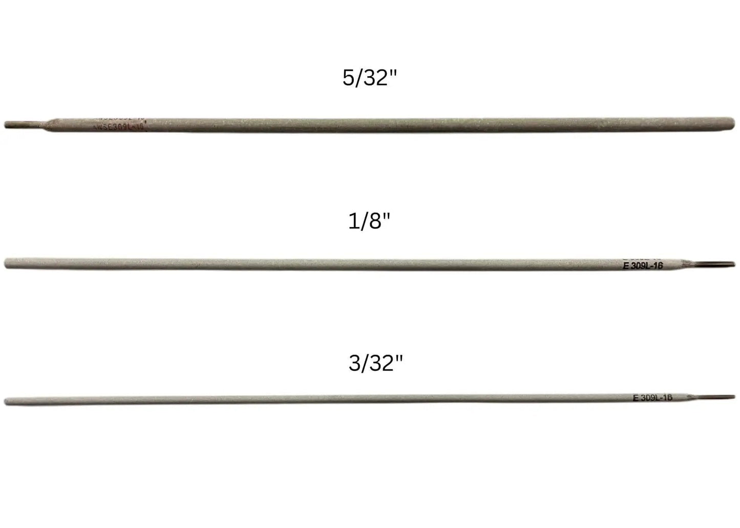 Premium E309L-16 Stainless Steel Welding Electrodes 3/32 In By 12 In For Stick Welding AWS A5.4 Class E309L-16 sizes comparison